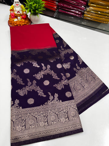 Georgette Saree with Half-and-Half Concept & Rich Pallu ✨