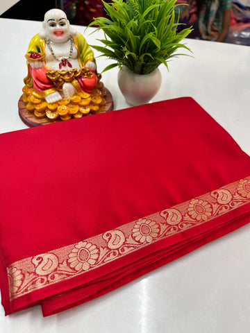 Crape Mysore Silk Saree with Beautiful Small Mango Border – Padmavathi Silks & Sarees