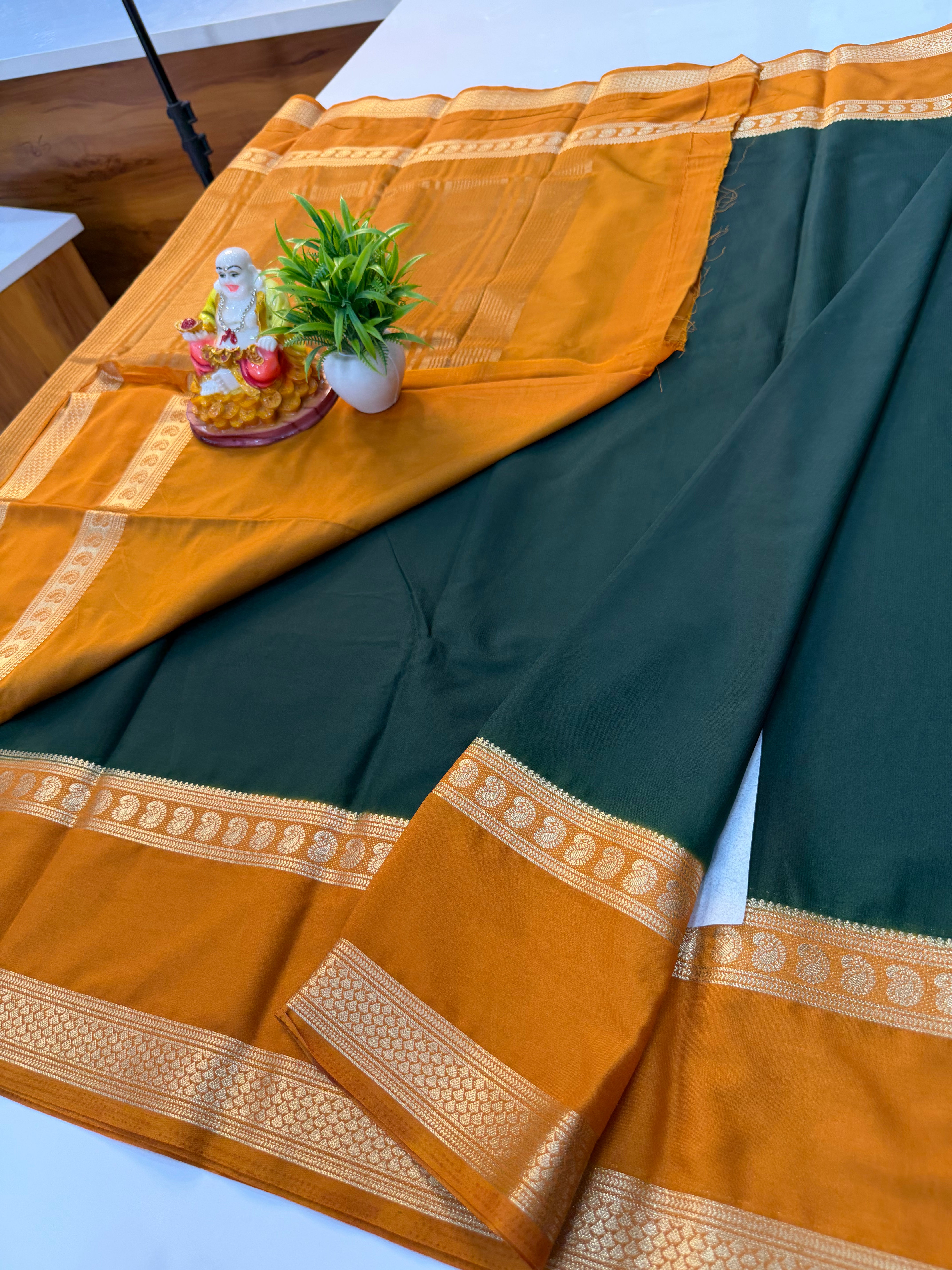 Mysore Crepe Silk Saree with Mango Bentex Border