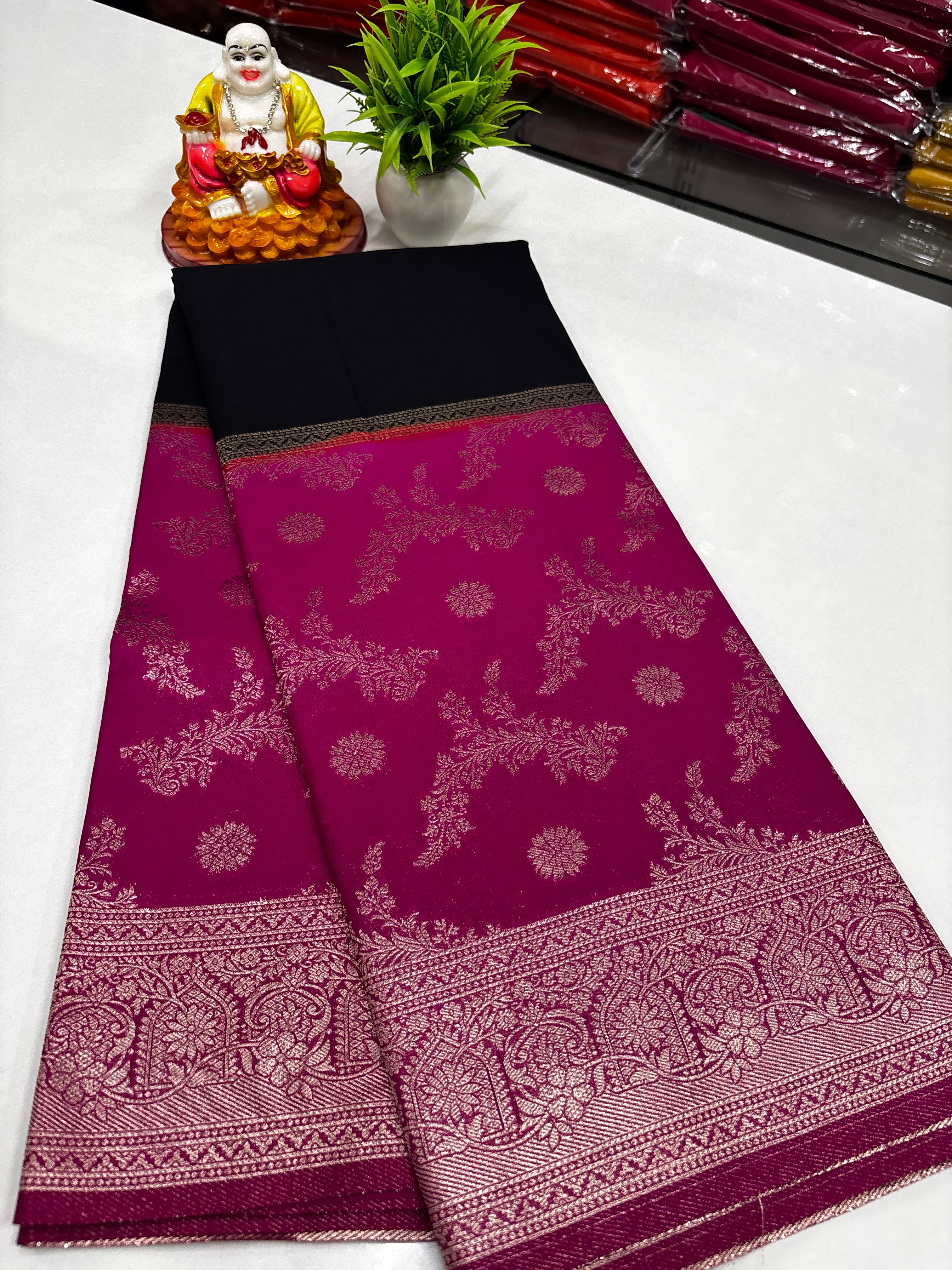 Georgette Saree with Half-and-Half Concept & Rich Pallu ✨