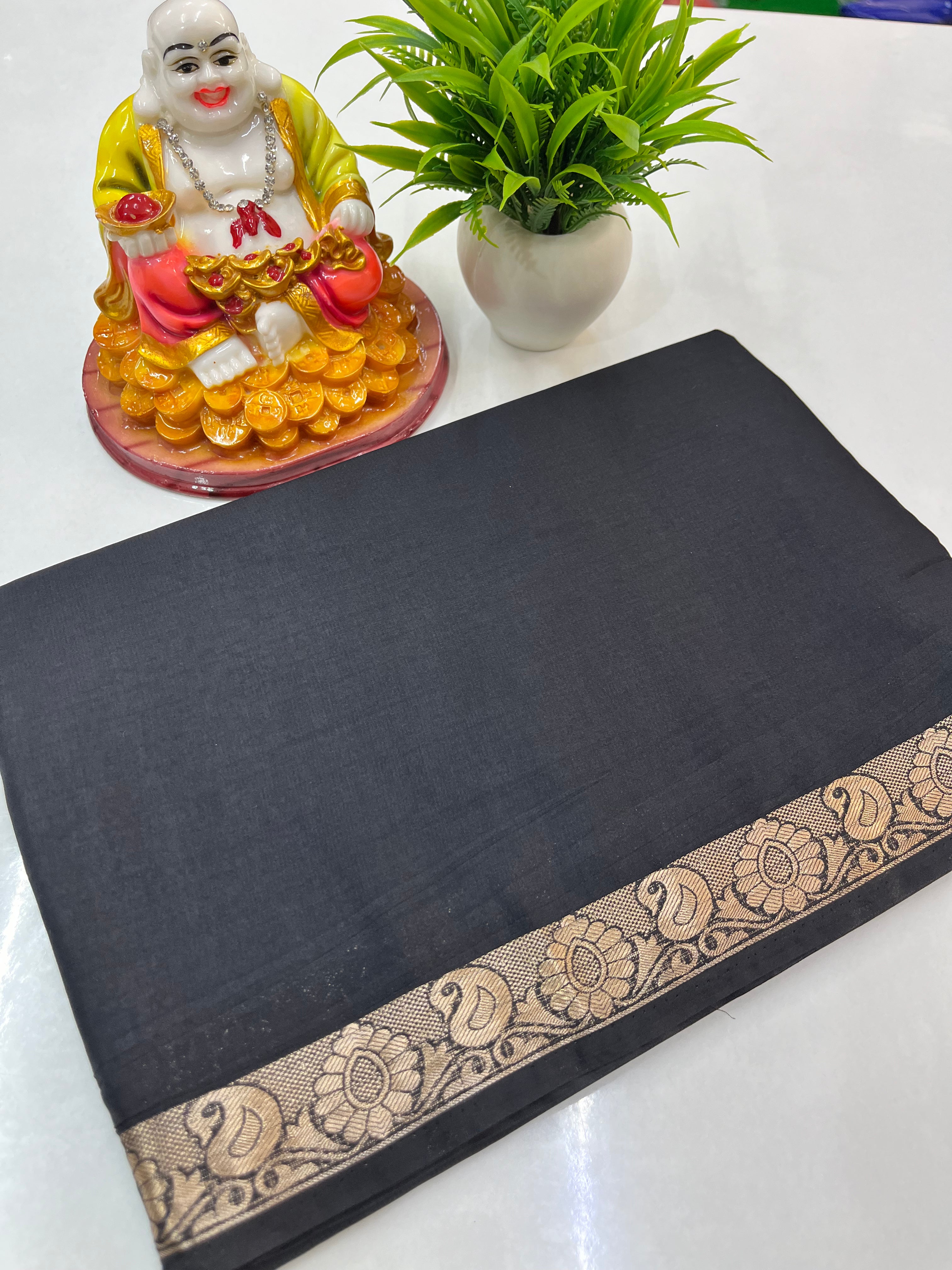 Crape Mysore Silk Saree with Beautiful Small Mango Border – Padmavathi Silks & Sarees