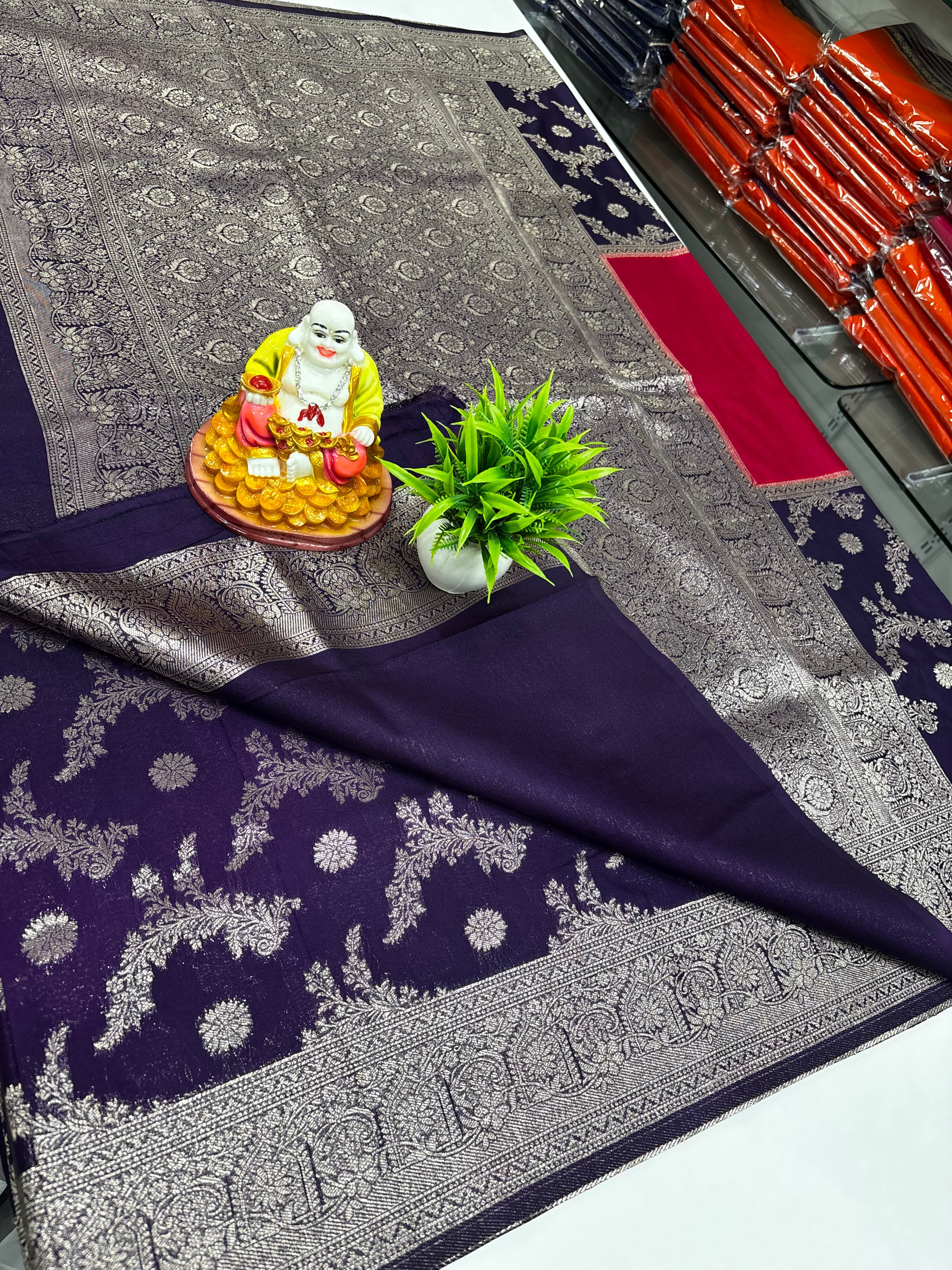 Georgette Saree with Half-and-Half Concept & Rich Pallu ✨