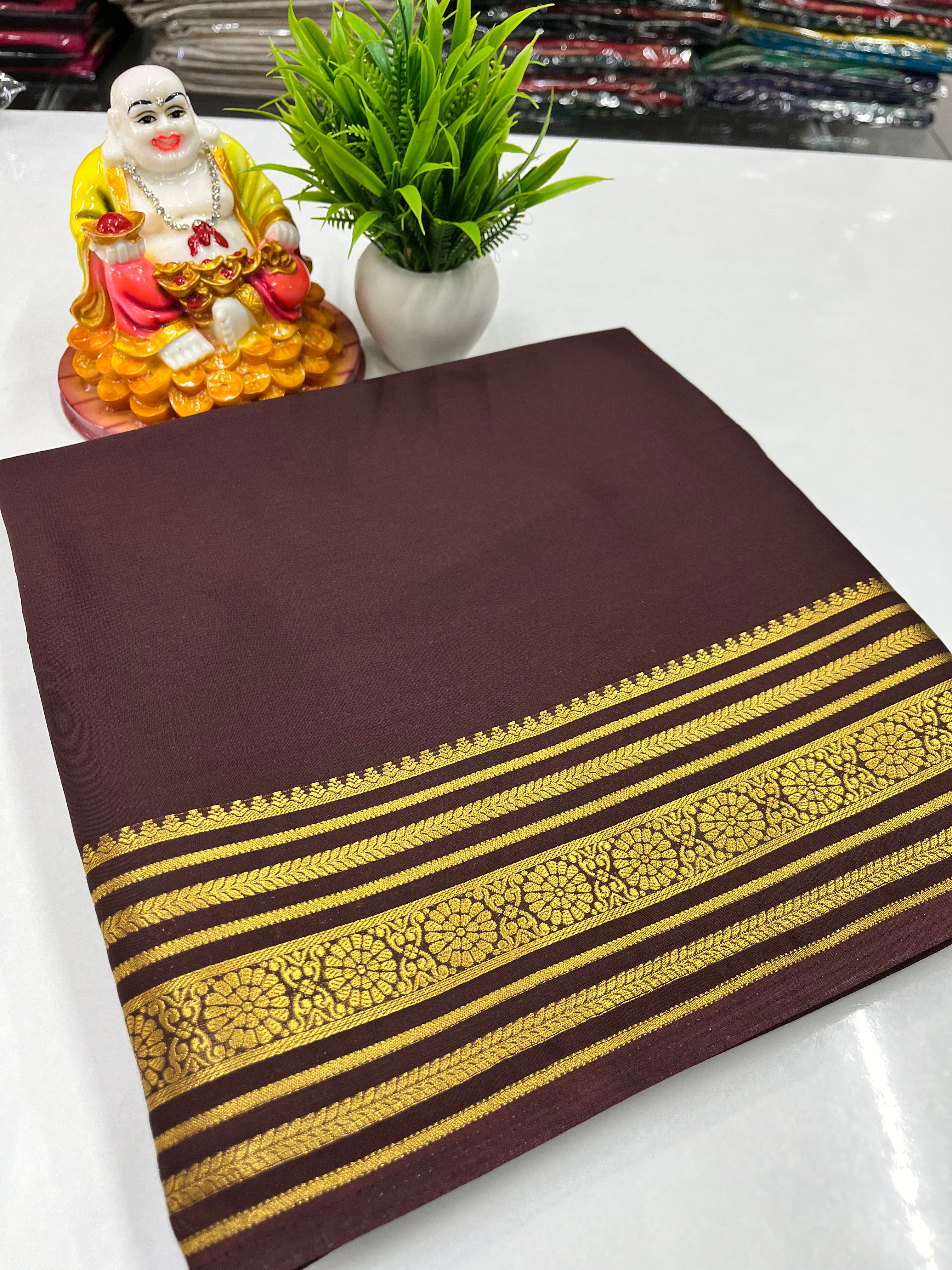 Mysore Crepe Silk Saree with Beautiful Border & Chit Pallu – Padmavathi Silks and Sarees