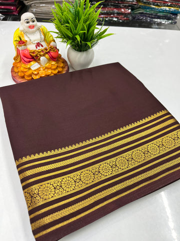 Mysore Crepe Silk Saree with Beautiful Border & Chit Pallu – Padmavathi Silks and Sarees