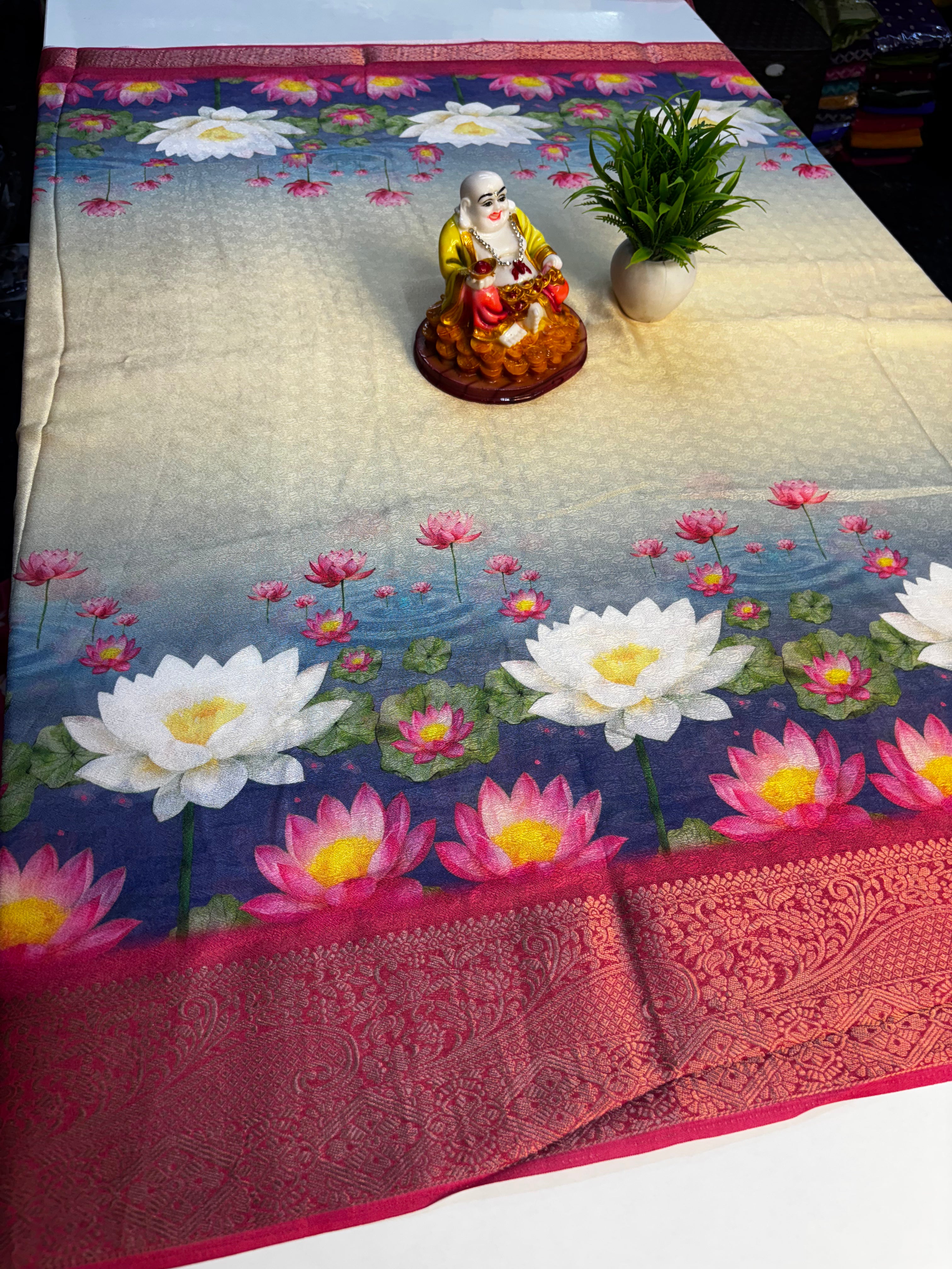 Beautiful Designer Wear Saree with Lotus Digital Print – Padmavathi Silks and Sarees