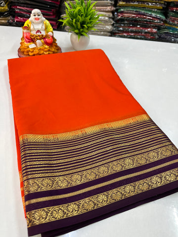 Mysore Crepe Silk Saree with Contrast Border & Rich Pallu