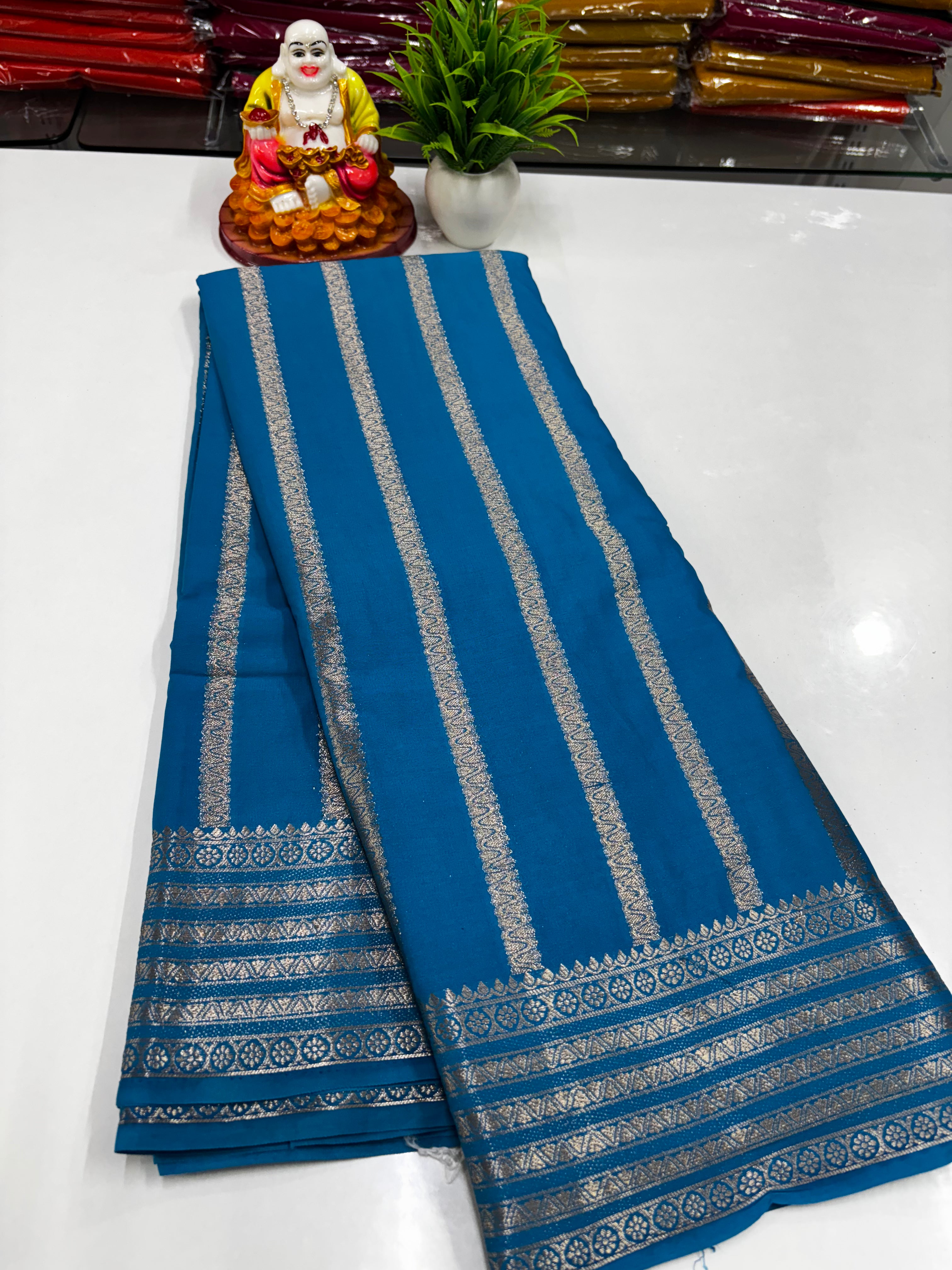 Mysore Crepe Silk Saree – Elegant Stripes & Rich Pallu ✨