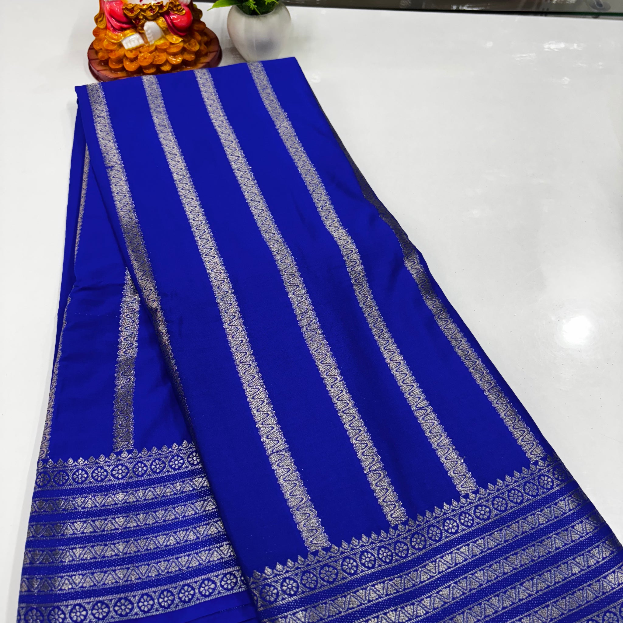 Mysore Crepe Silk Saree – Elegant Stripes & Rich Pallu ✨