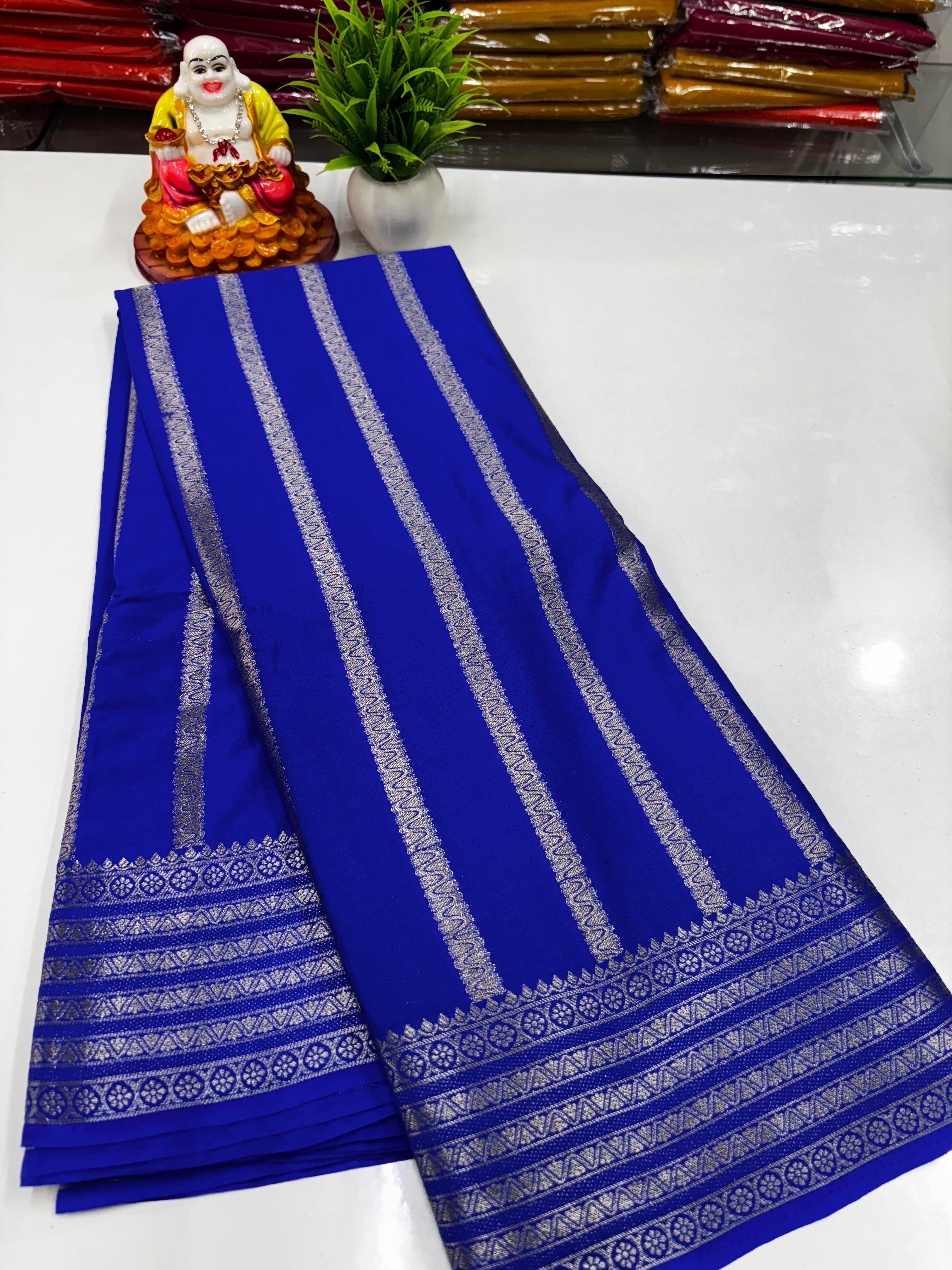 Mysore Crepe Silk Saree – Elegant Stripes & Rich Pallu ✨