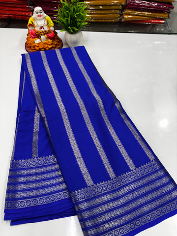 Mysore Crepe Silk Saree – Elegant Stripes & Rich Pallu ✨