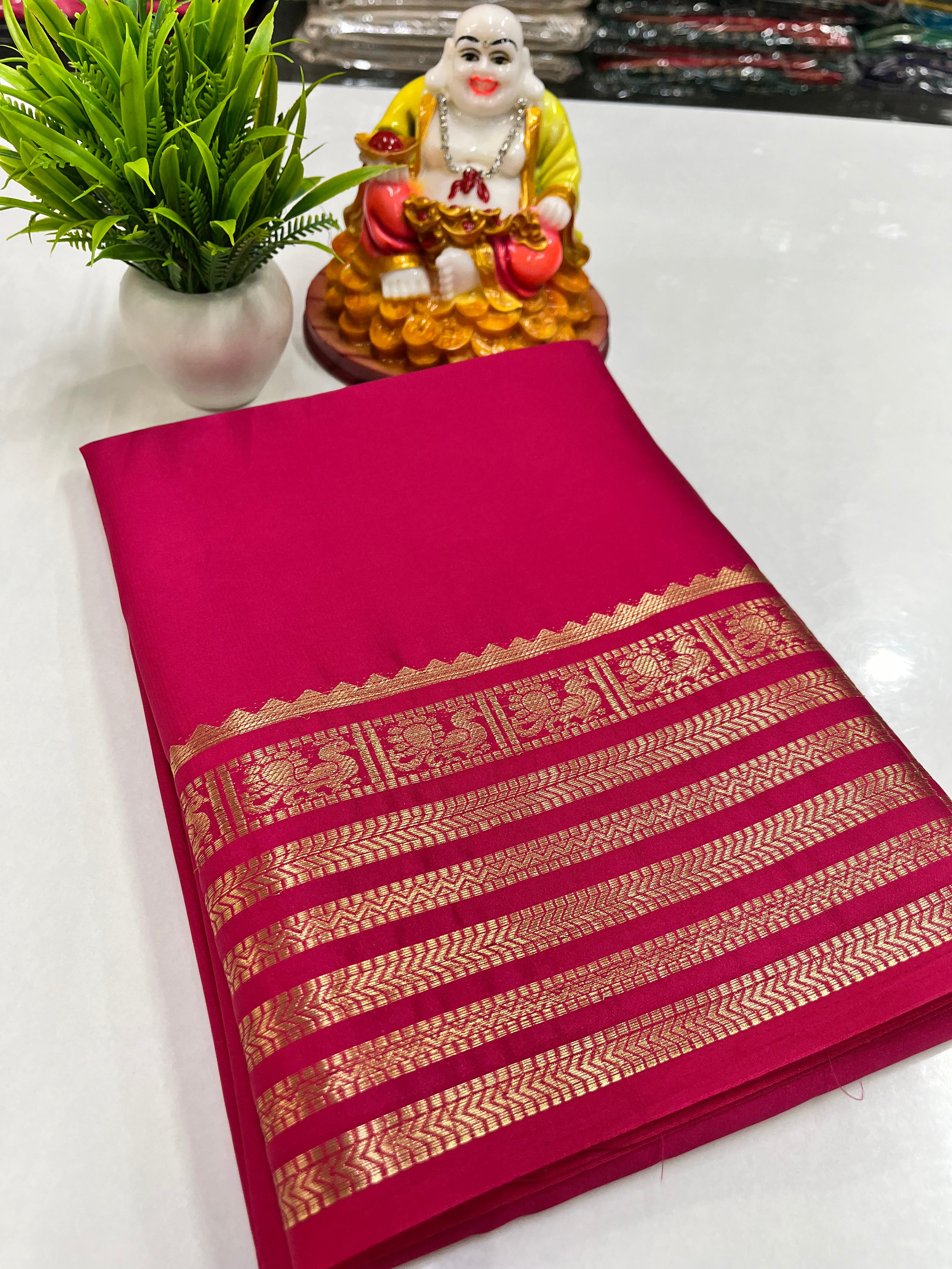 Semi Crepe Saree with Small Beautiful Peacock Border