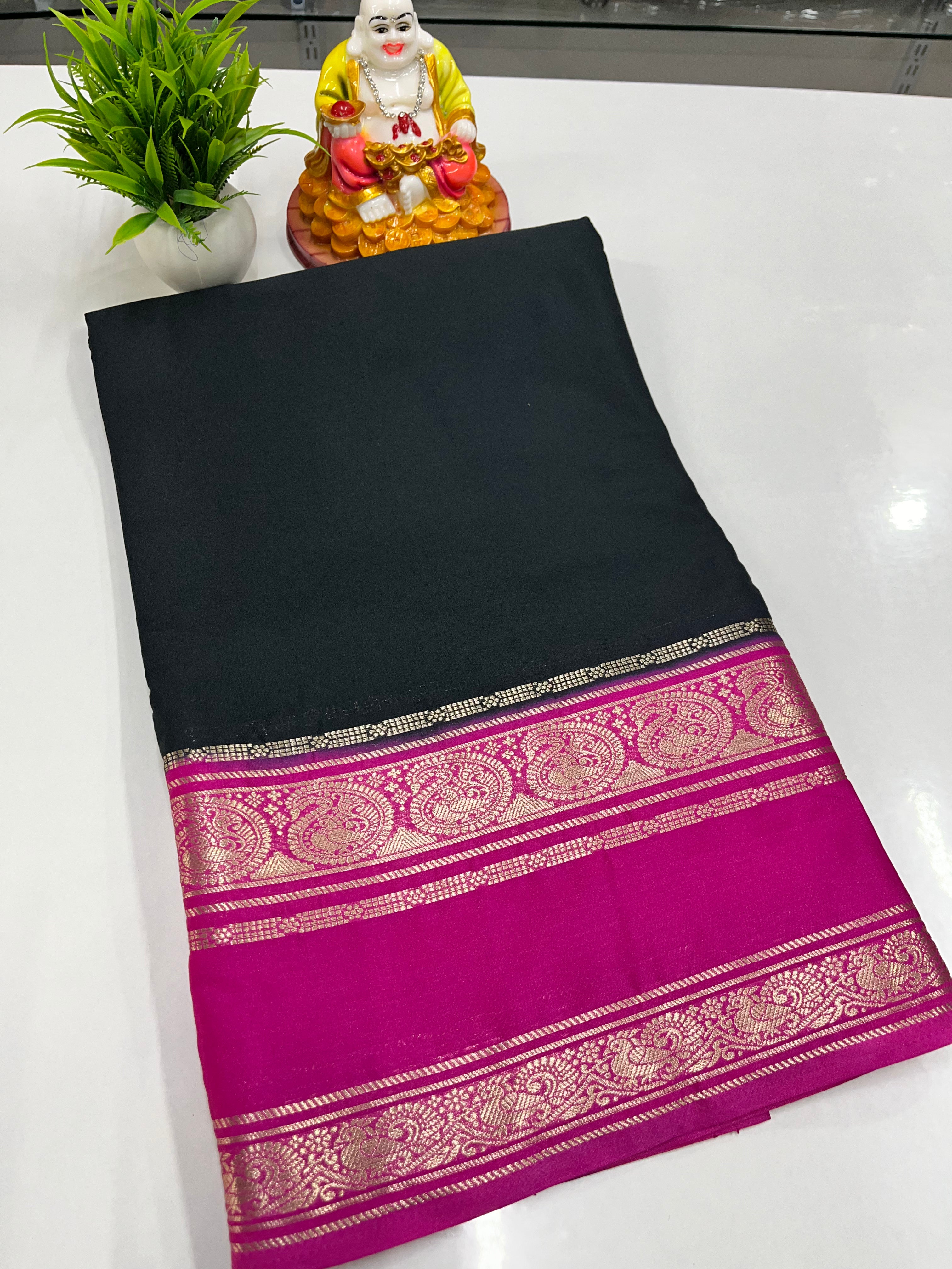 Mysore Crepe Silk Saree with Beautiful Mango Bentex Border | Padmavathi Silks & Sarees