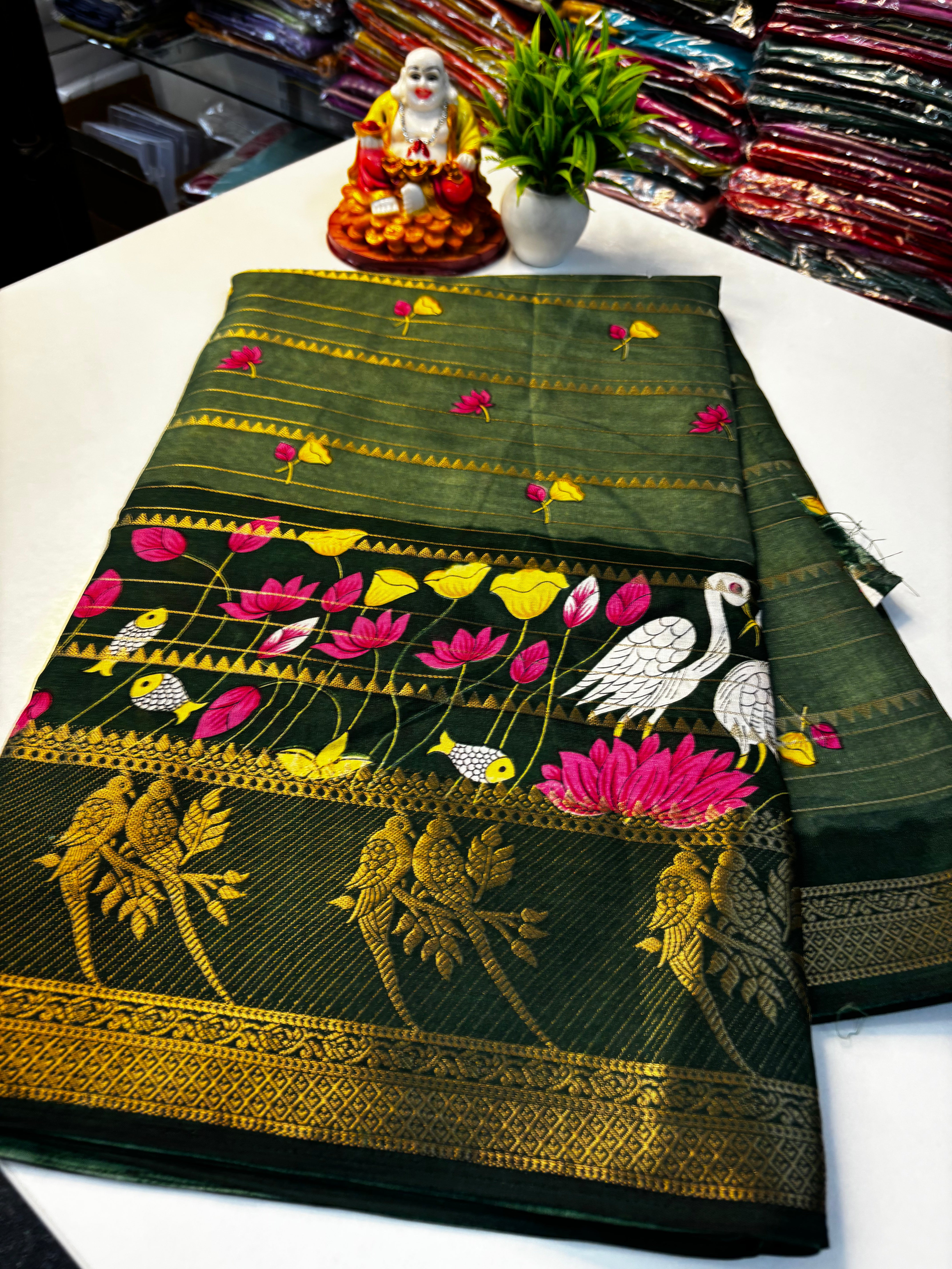 Premium Dola Silk Saree with Kalamkari Design – Padmavathi Silks and Sarees