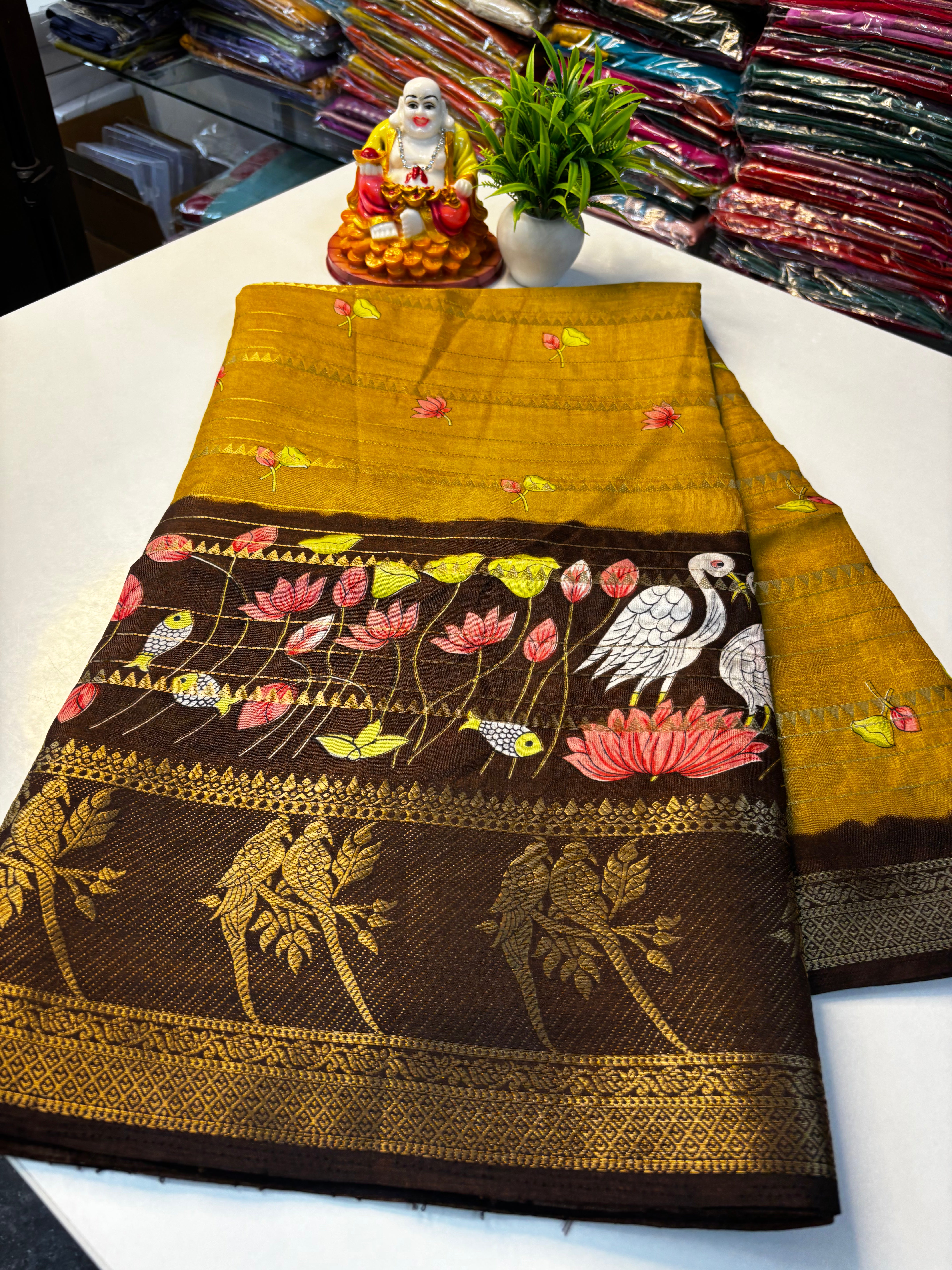 Premium Dola Silk Saree with Kalamkari Design – Padmavathi Silks and Sarees