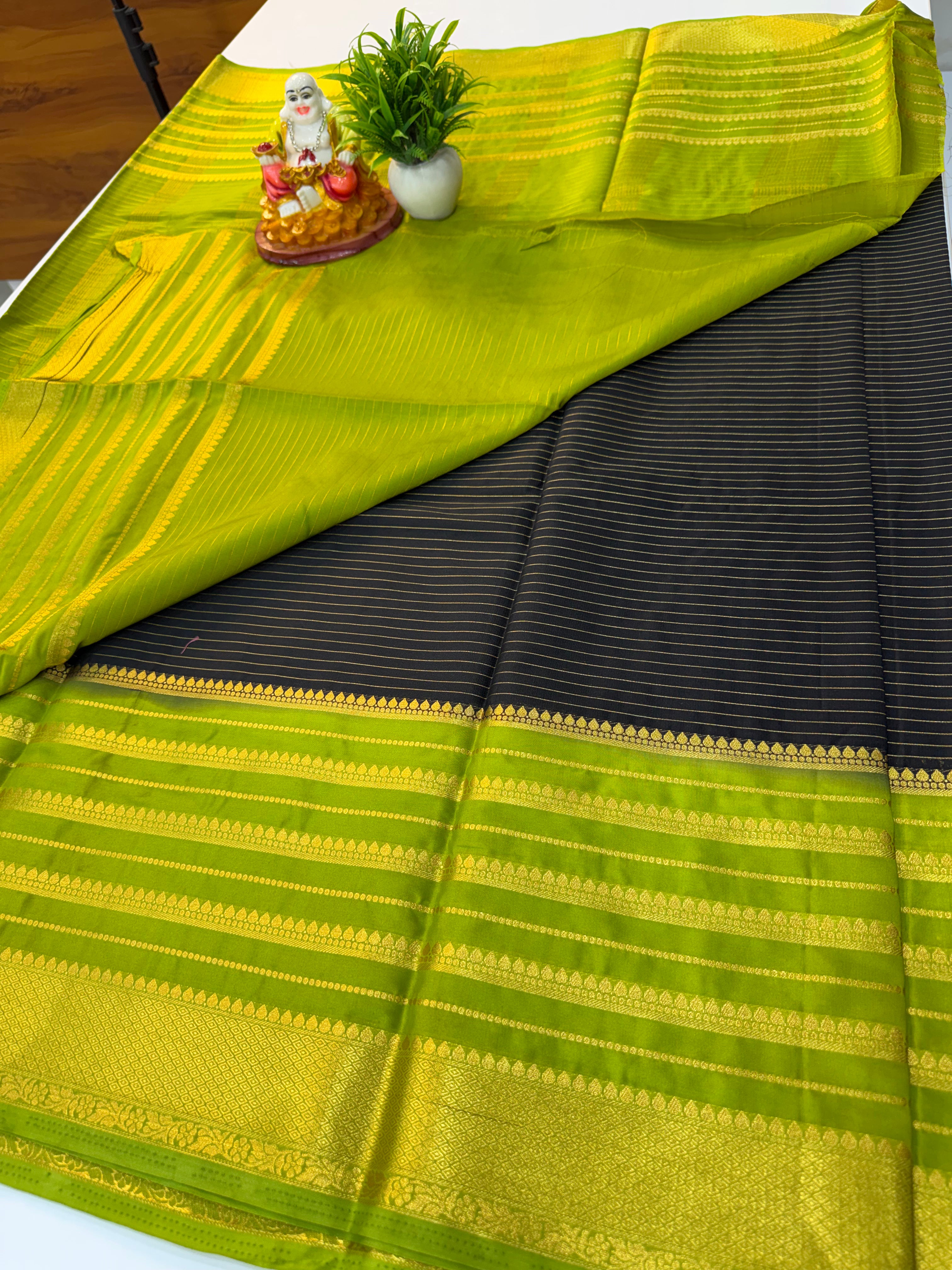 Premium Mysore Crepe Silk Saree wit Stripes & Contrast Border