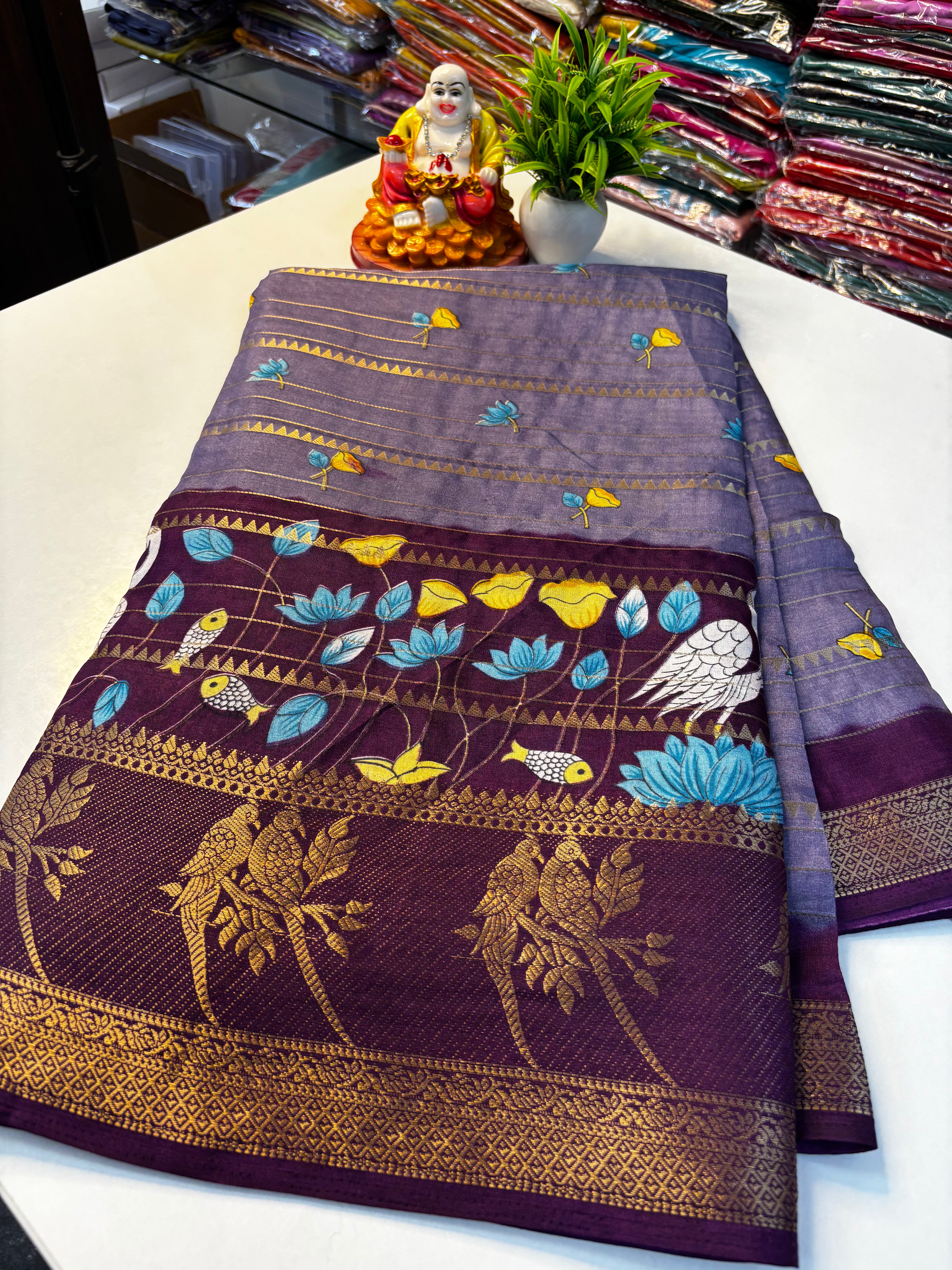 Premium Dola Silk Saree with Kalamkari Design – Padmavathi Silks and Sarees