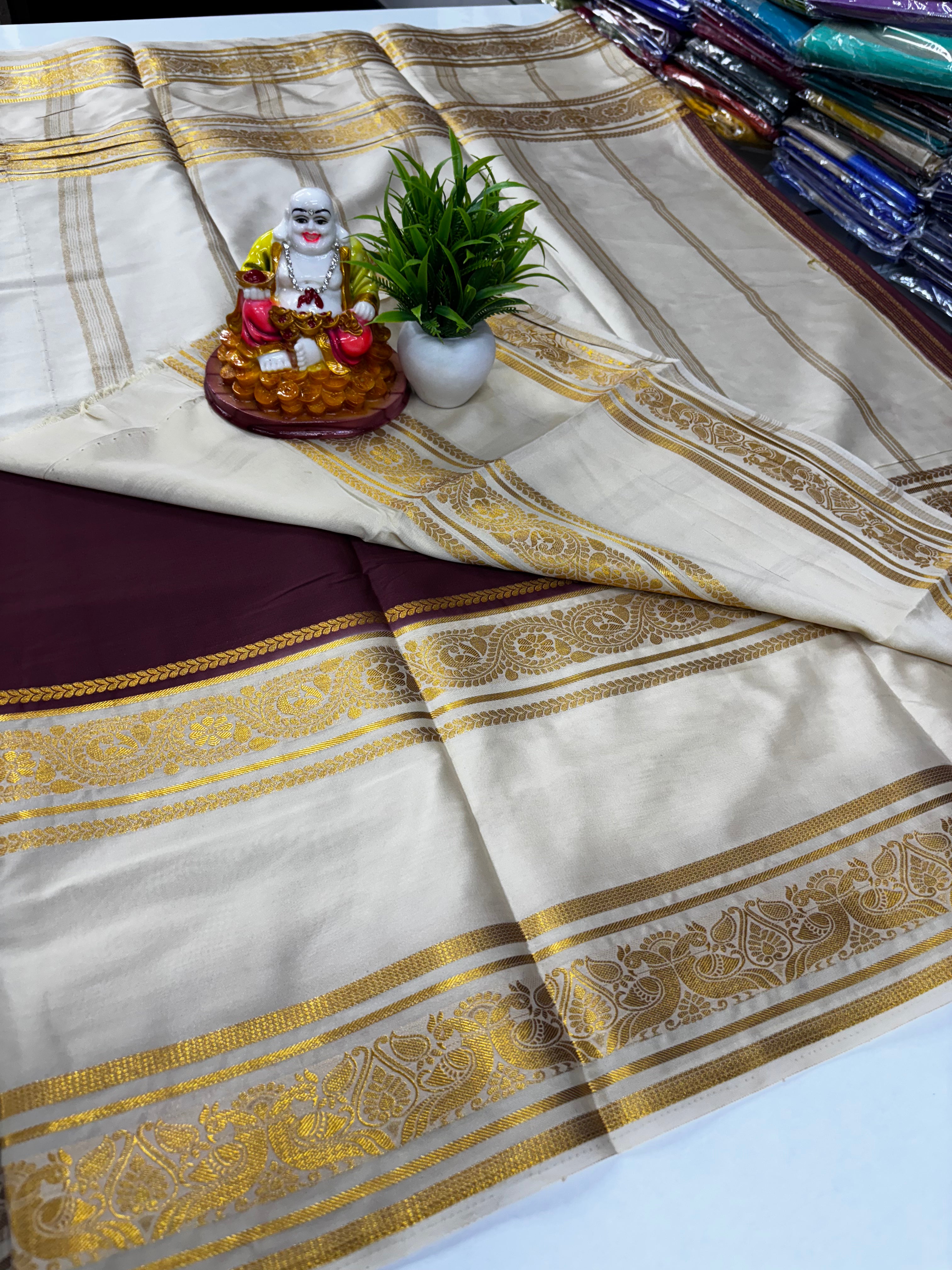 Mysore Crepe Silk Saree – Peacock Bentex Border Elegance by Padmavathi Silks and Sarees ✨
