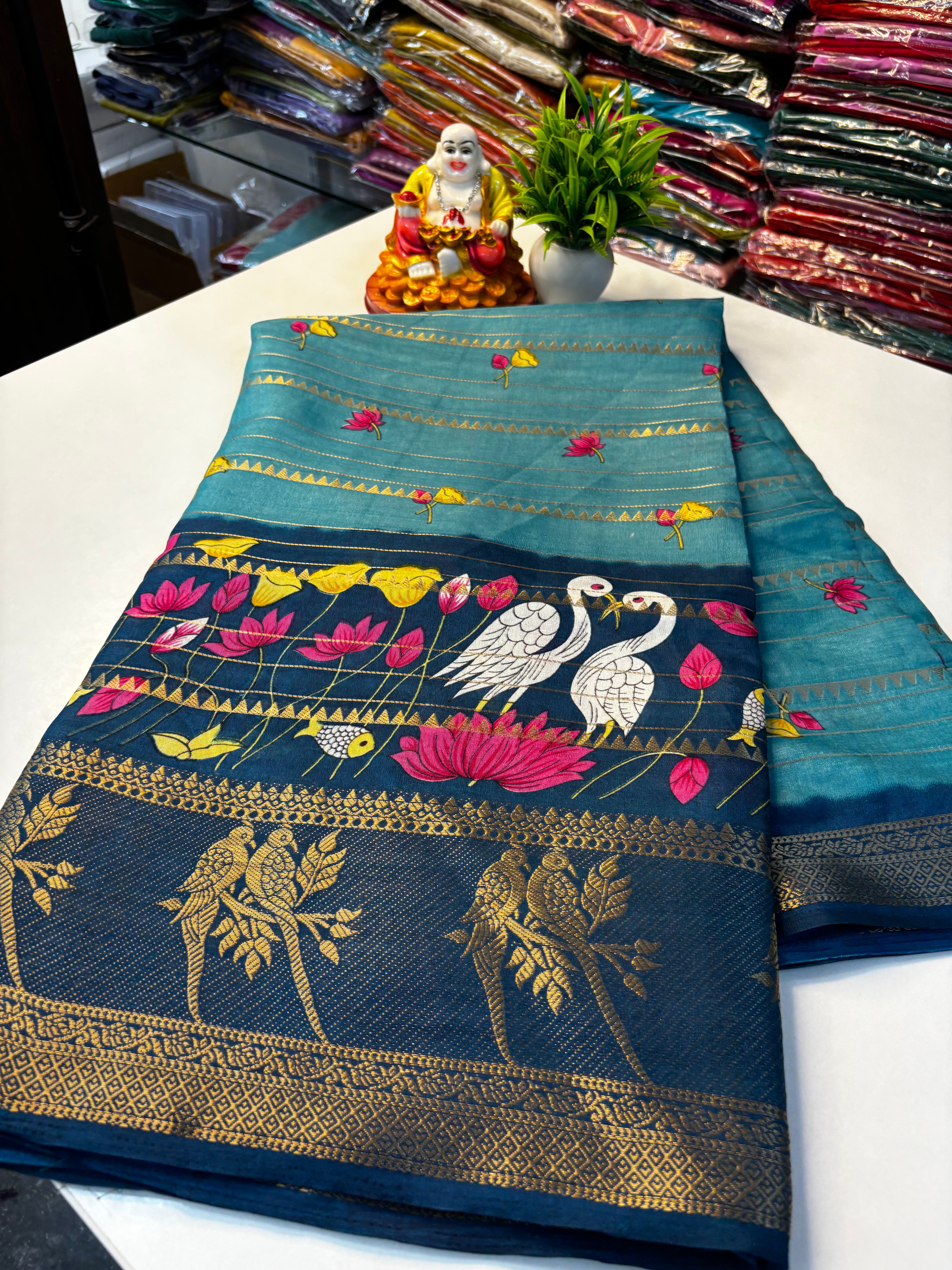 Premium Dola Silk Saree with Kalamkari Design – Padmavathi Silks and Sarees