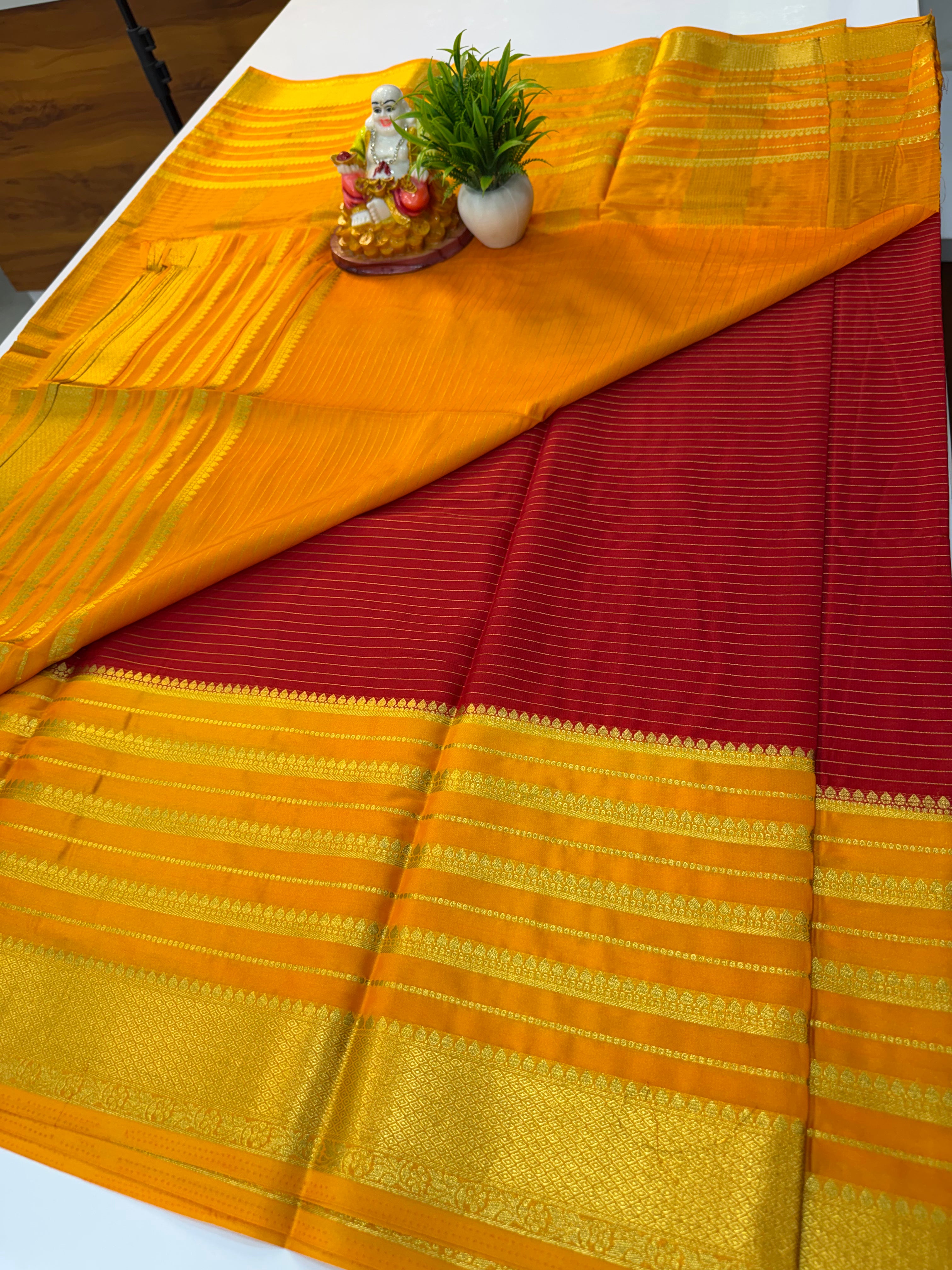 Premium Mysore Crepe Silk Saree wit Stripes & Contrast Border