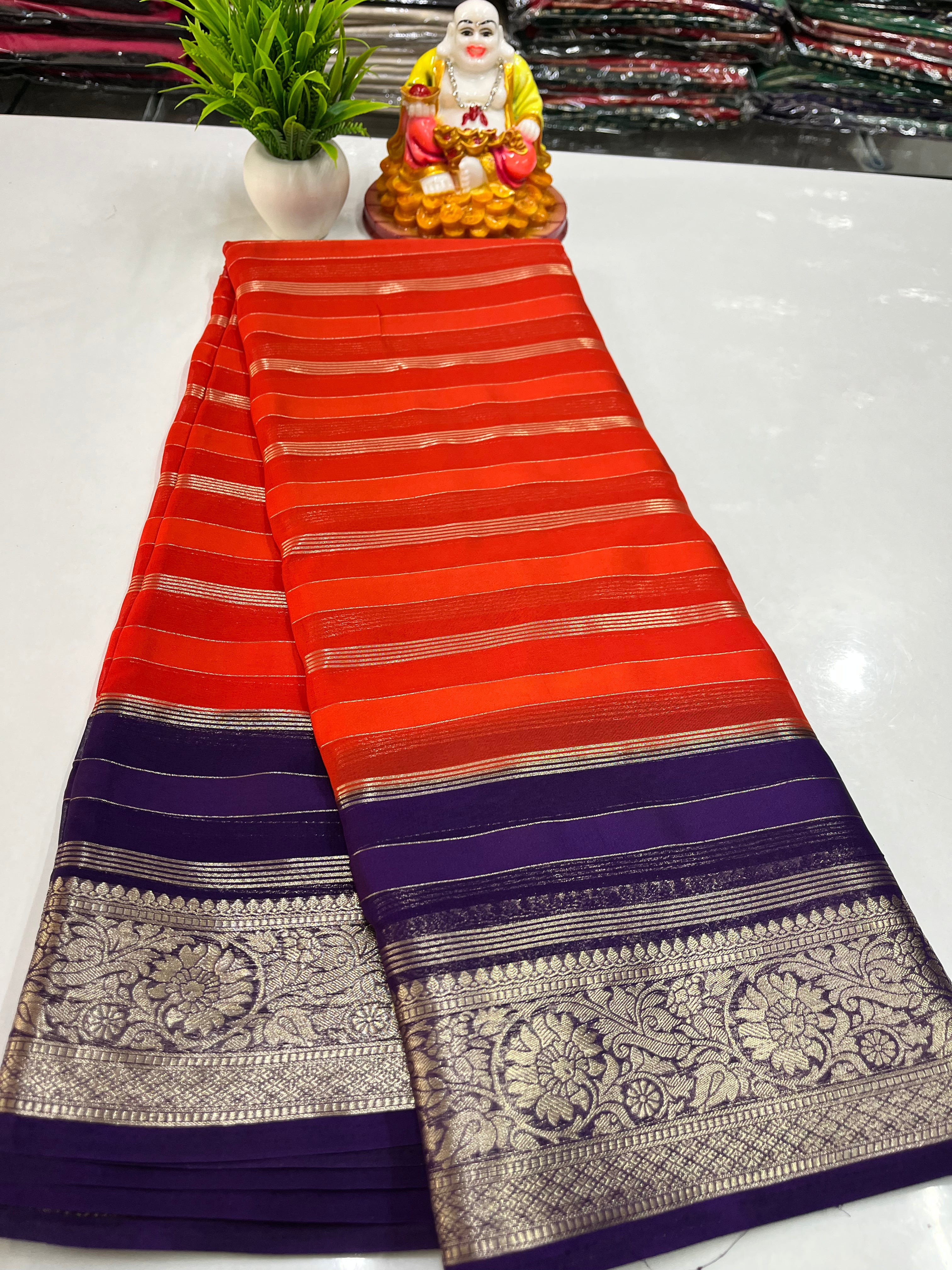 Beautiful Chiffon Saree with Multicolour, Flower Border – Padmavathi Silks & Sarees