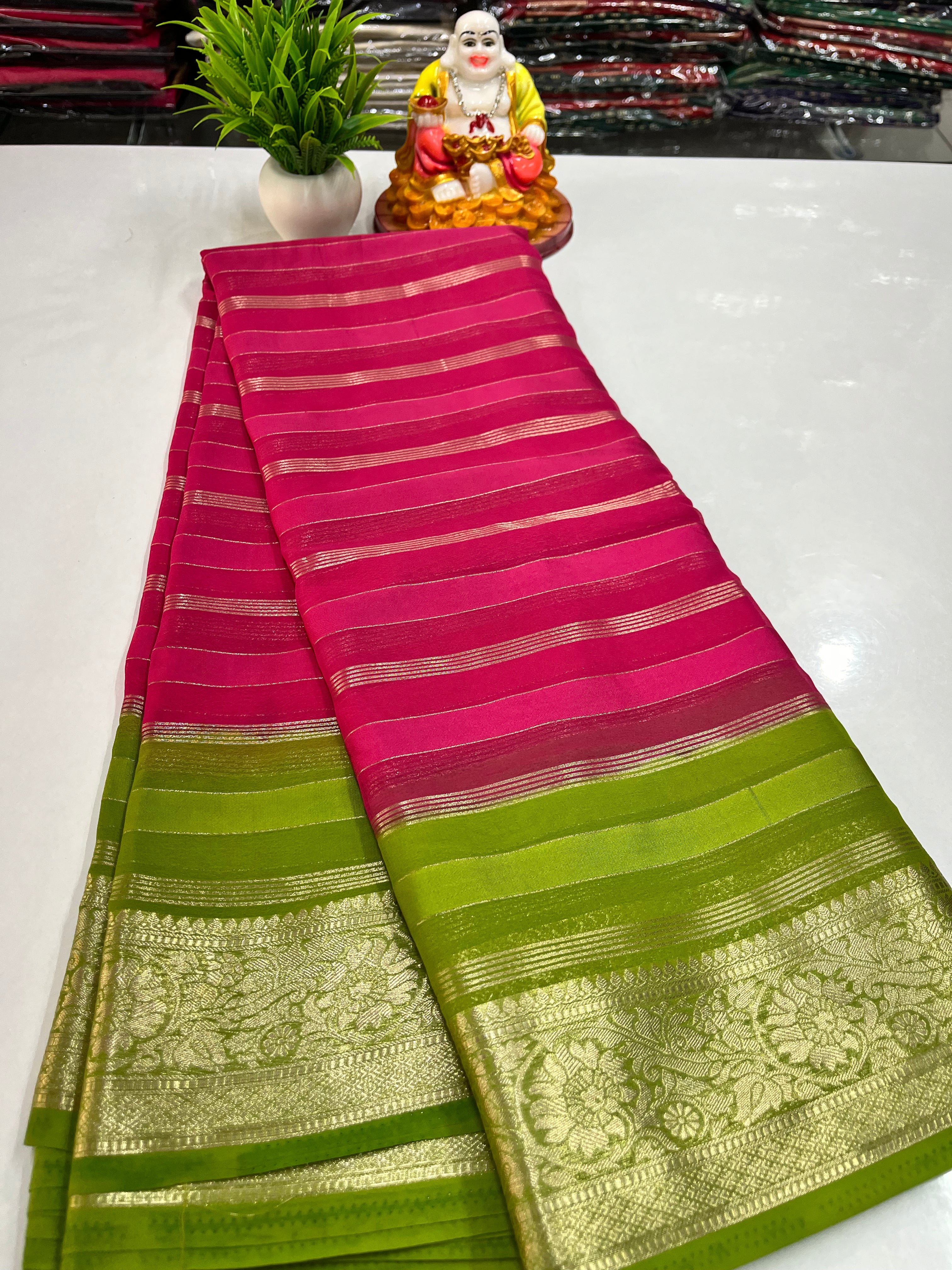 Beautiful Chiffon Saree with Multicolour, Flower Border – Padmavathi Silks & Sarees