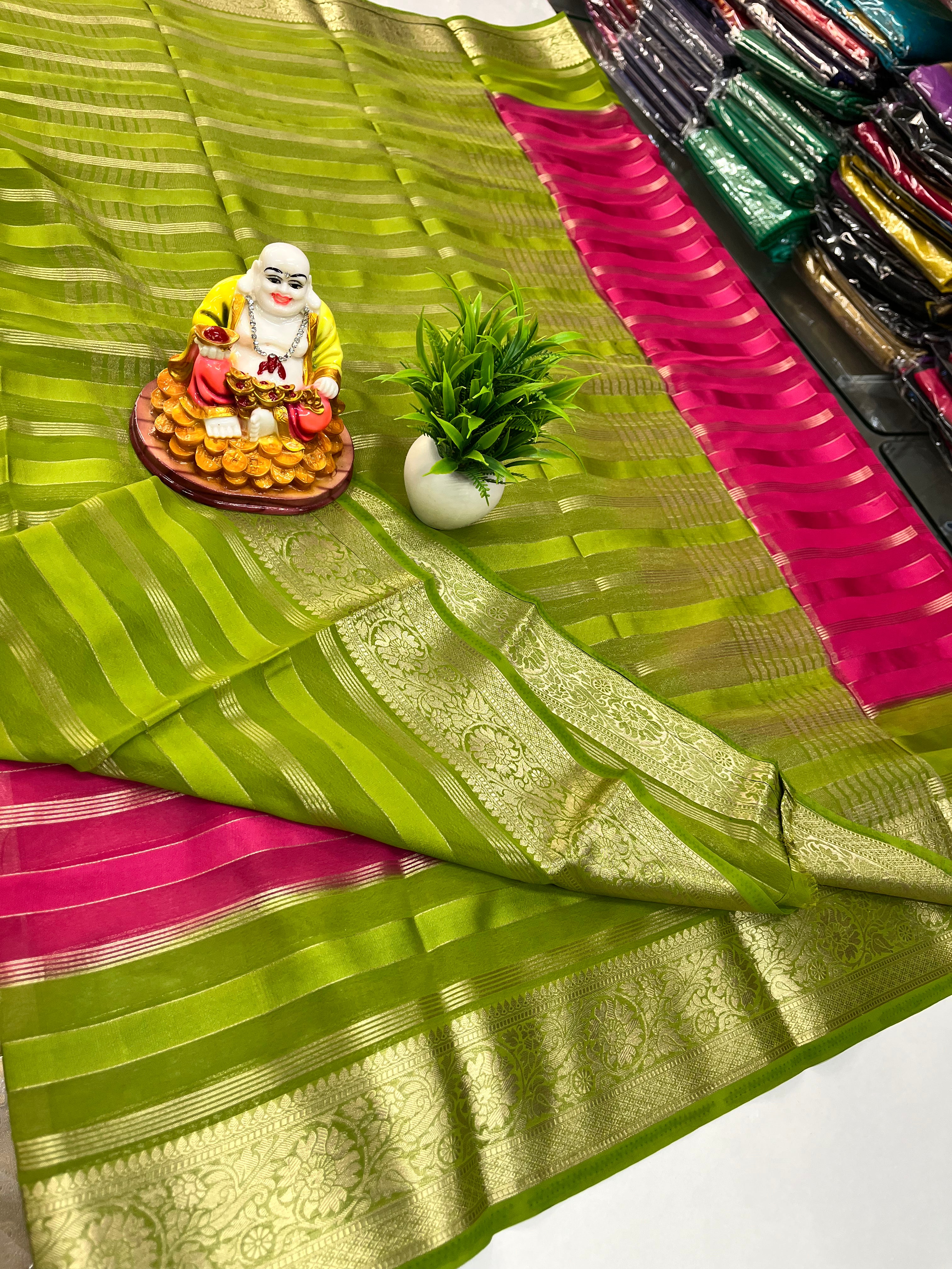 Beautiful Chiffon Saree with Multicolour, Flower Border – Padmavathi Silks & Sarees