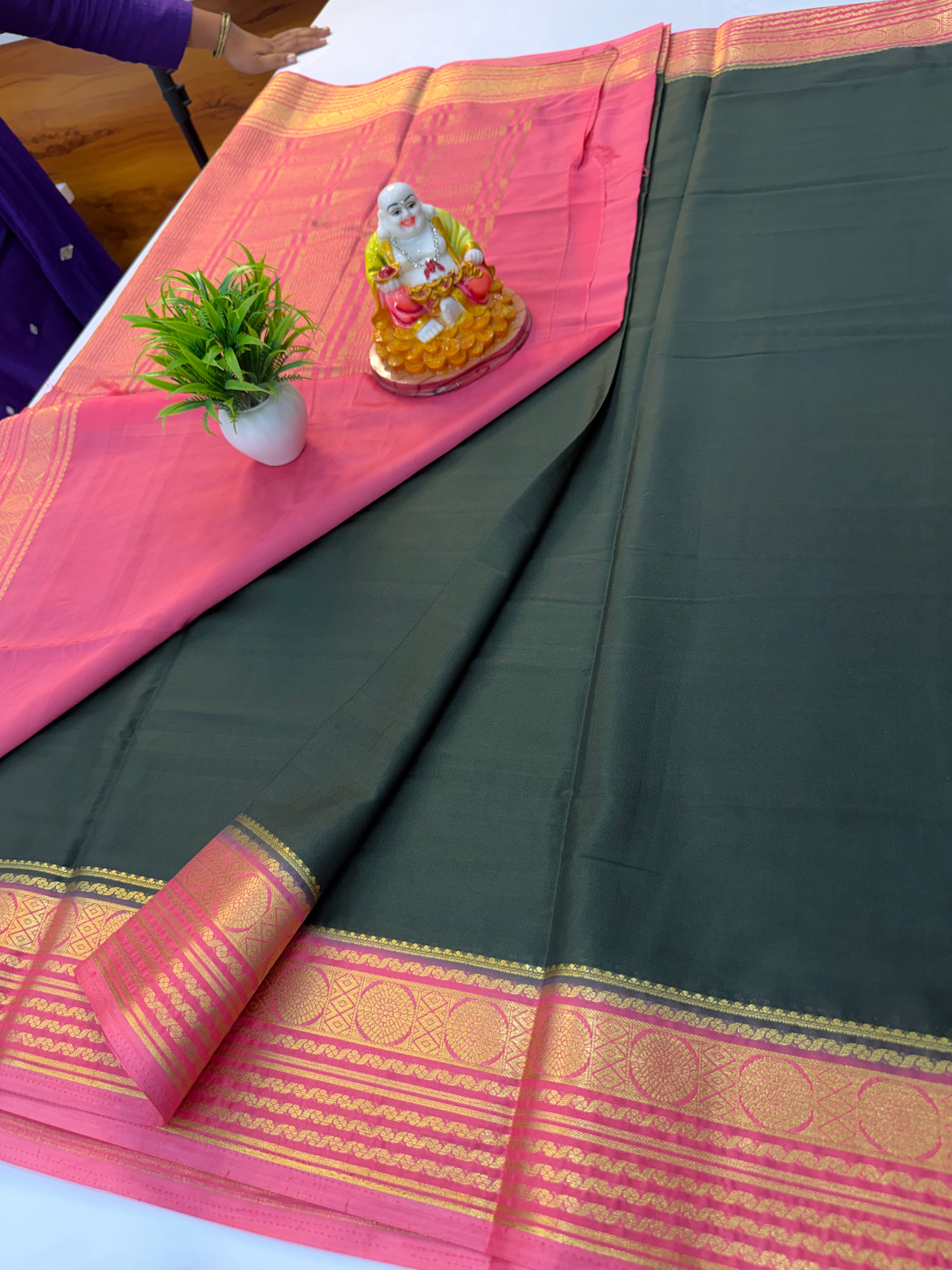 Premium Mysore Crepe Silk Saree with Beautiful Border | Padmavathi Silks and Sarees