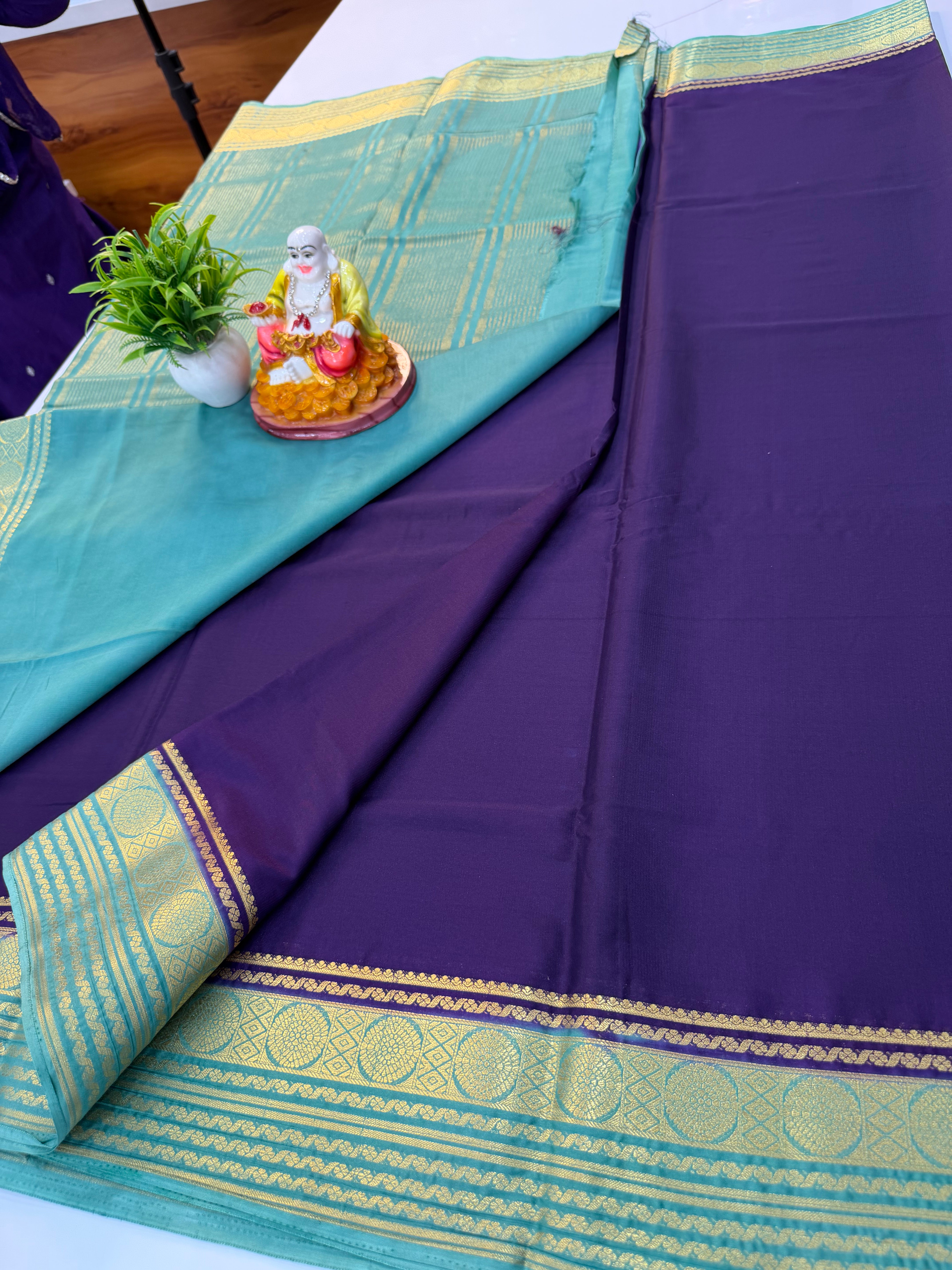 Premium Mysore Crepe Silk Saree with Beautiful Border | Padmavathi Silks and Sarees