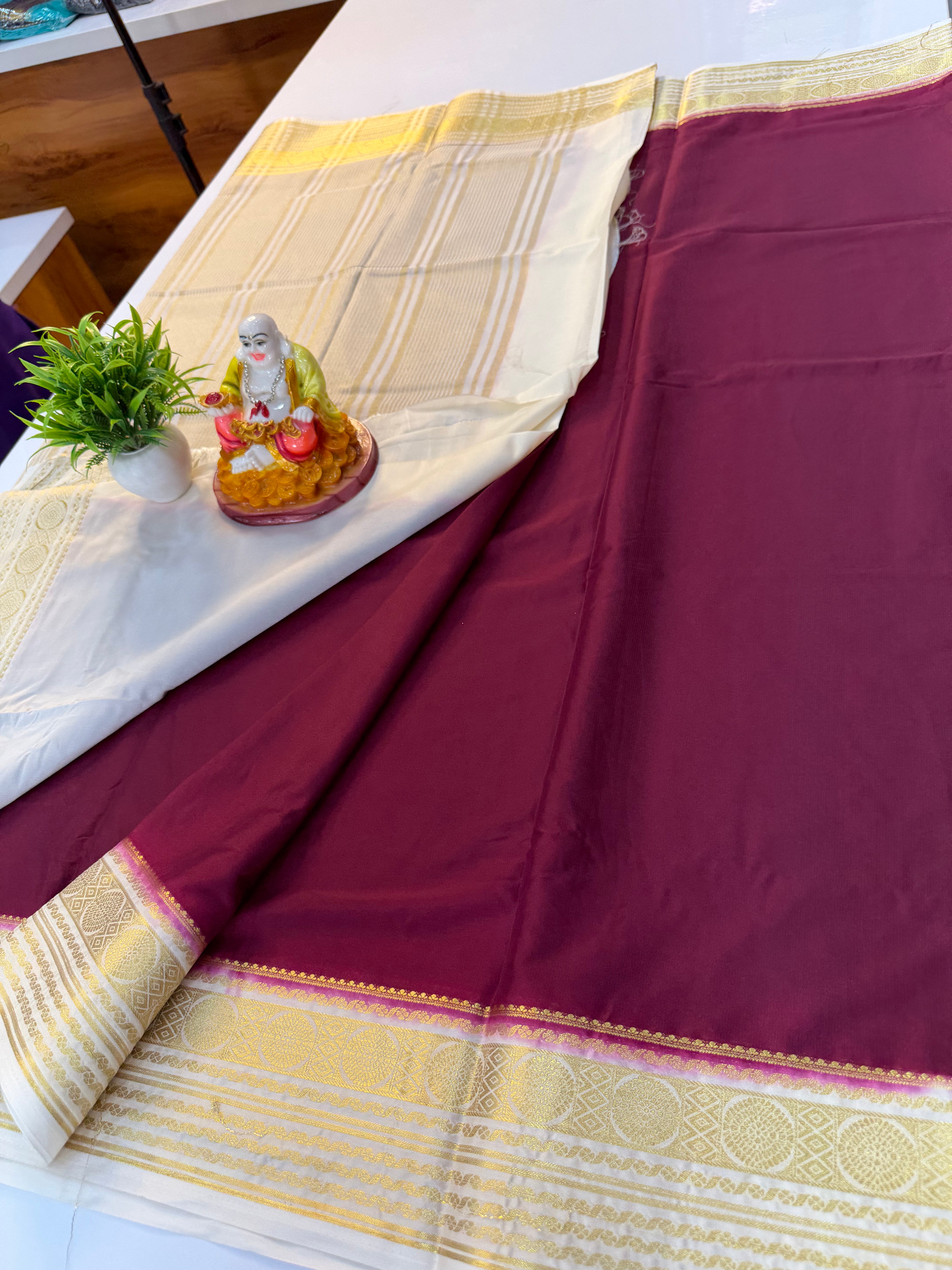 Premium Mysore Crepe Silk Saree with Beautiful Border | Padmavathi Silks and Sarees
