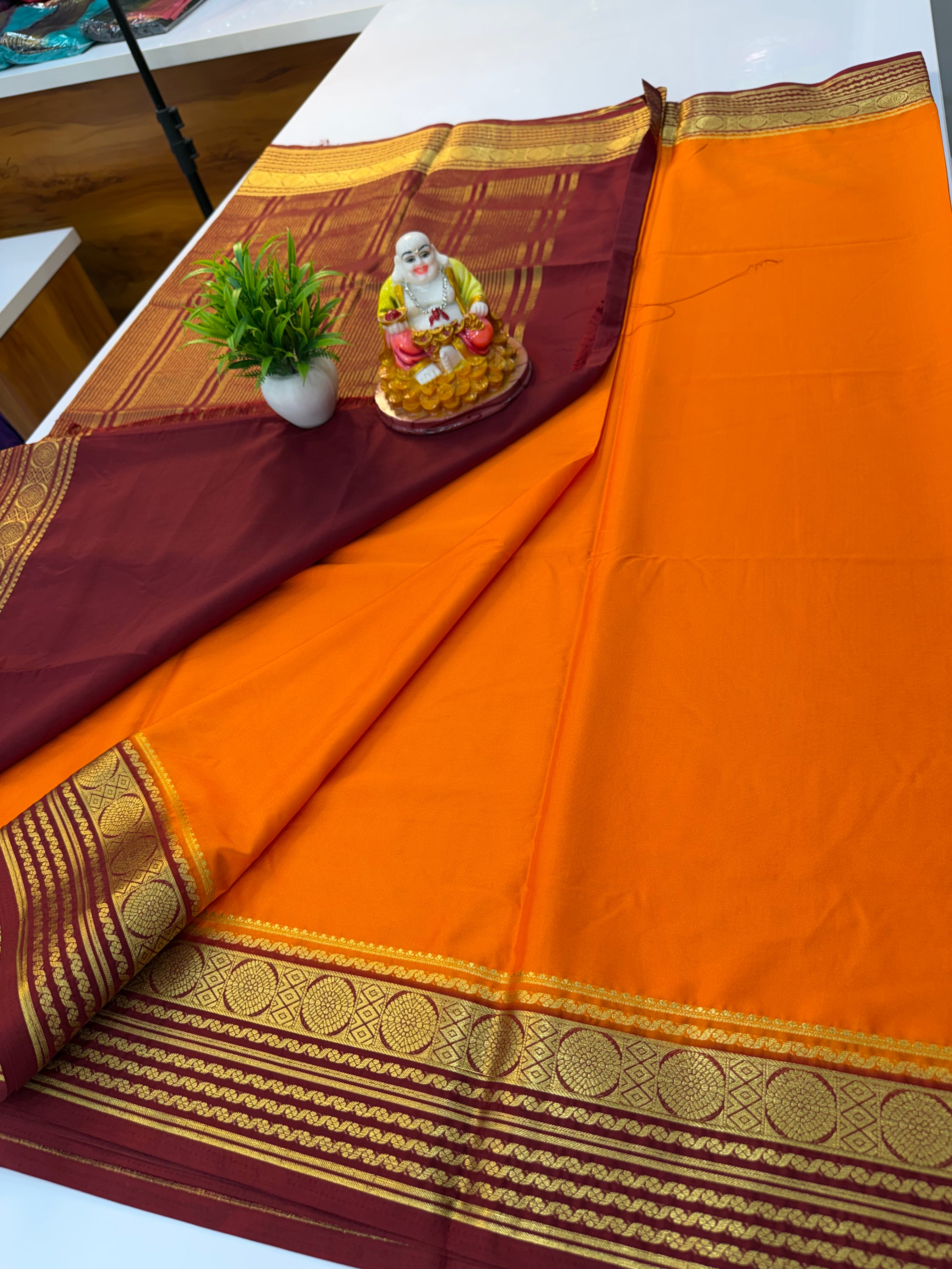 Premium Mysore Crepe Silk Saree with Beautiful Border | Padmavathi Silks and Sarees