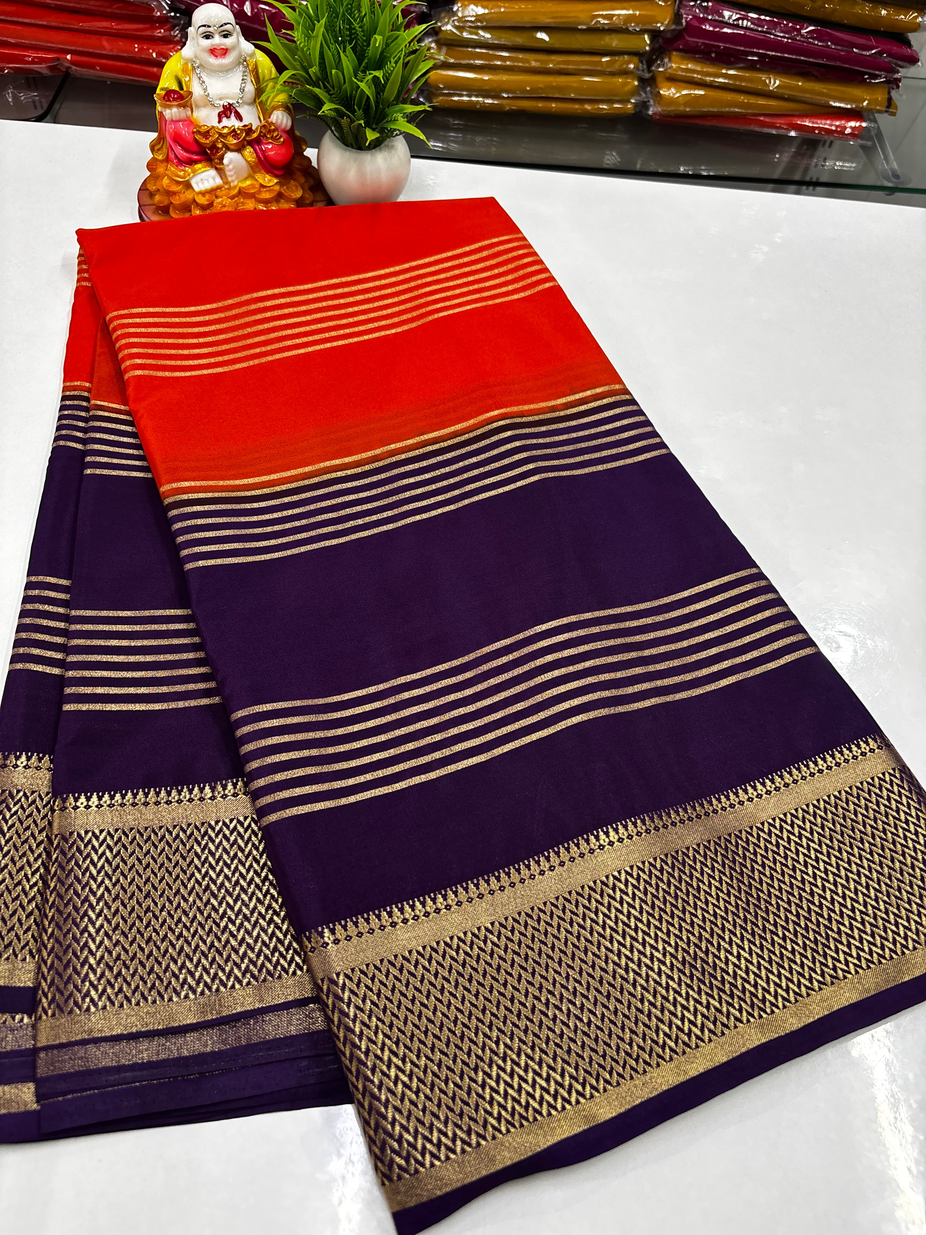 ✨ Mysore Crepe Silk Saree With Beautiful Stripes & Elegant 2D Concept ✨