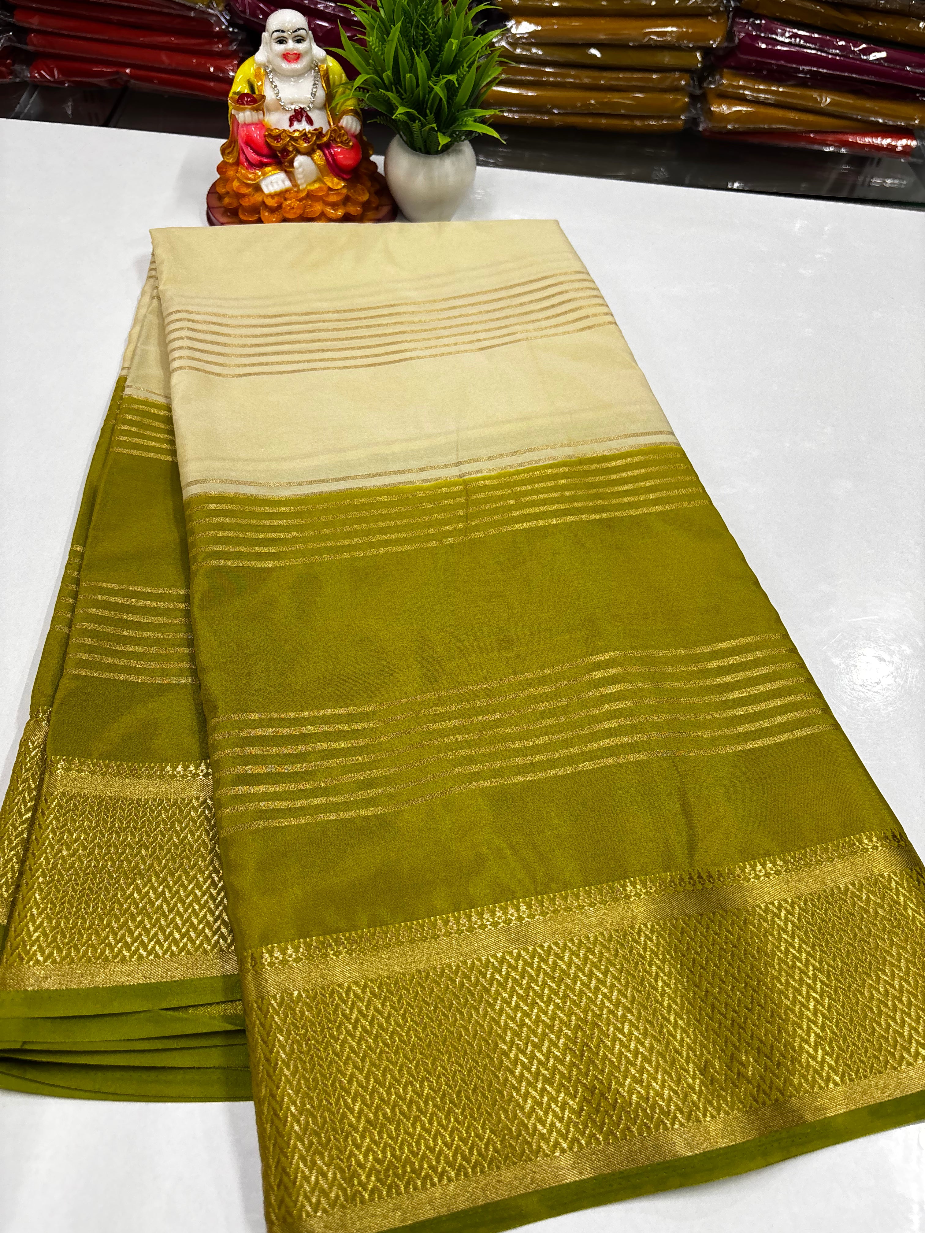 ✨ Mysore Crepe Silk Saree With Beautiful Stripes & Elegant 2D Concept ✨