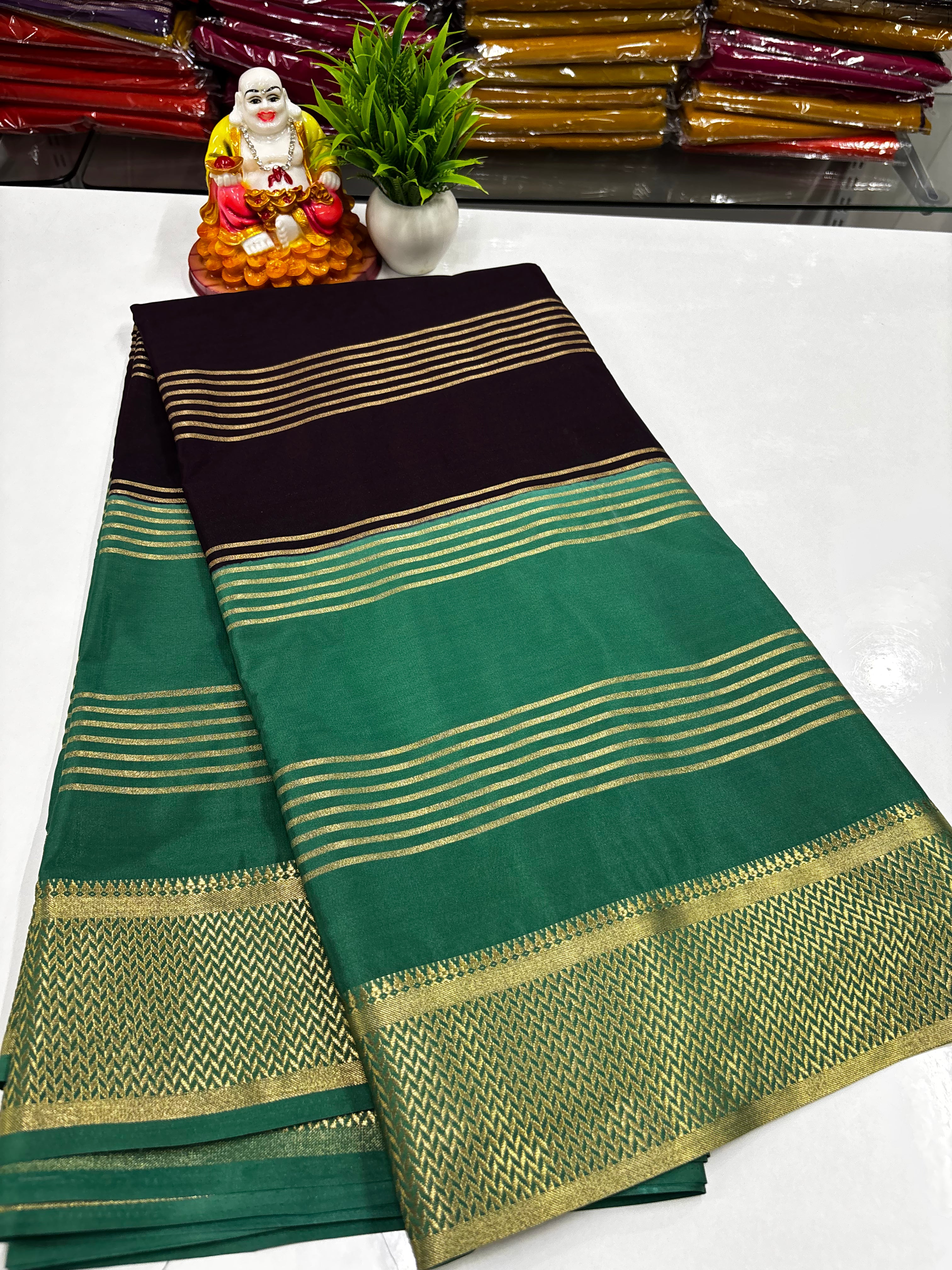✨ Mysore Crepe Silk Saree With Beautiful Stripes & Elegant 2D Concept ✨