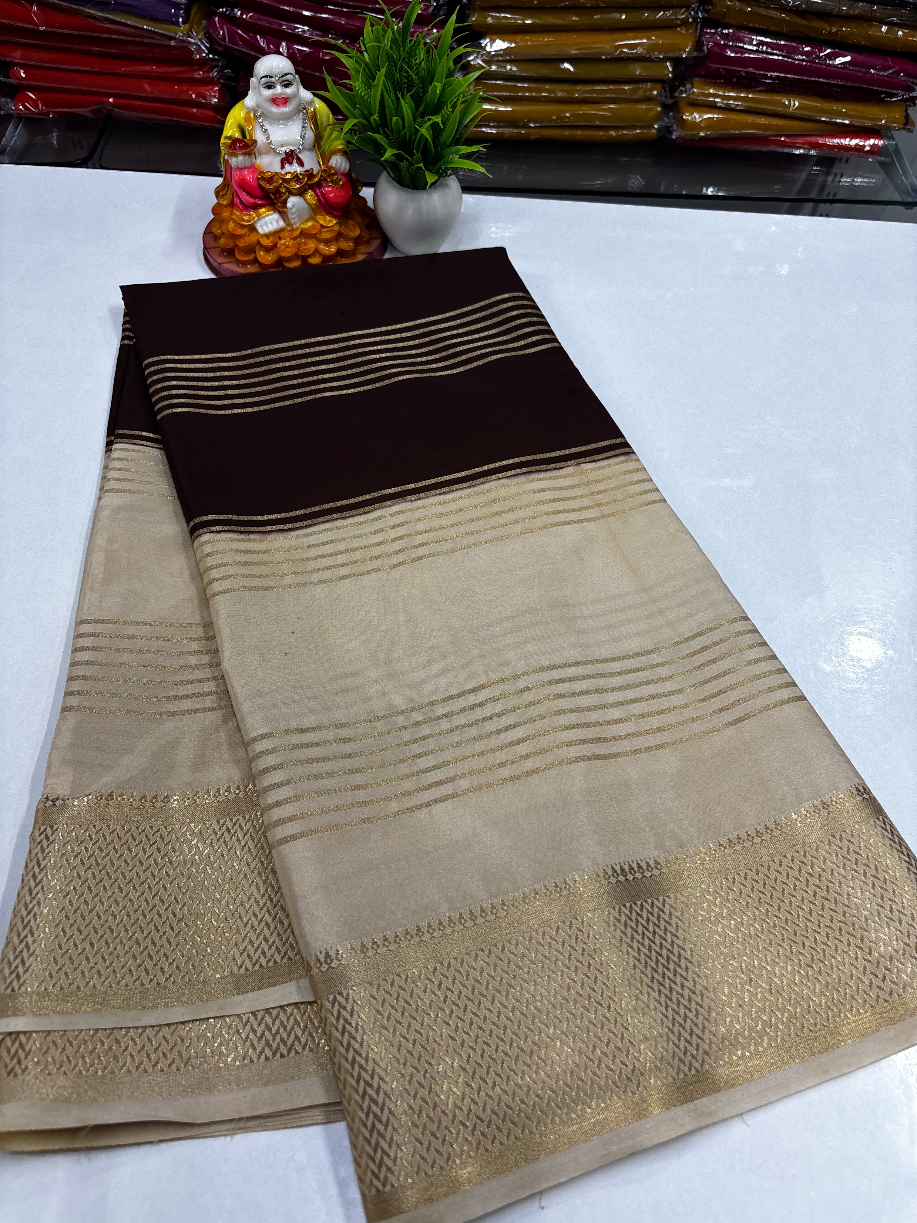 ✨ Mysore Crepe Silk Saree With Beautiful Stripes & Elegant 2D Concept ✨