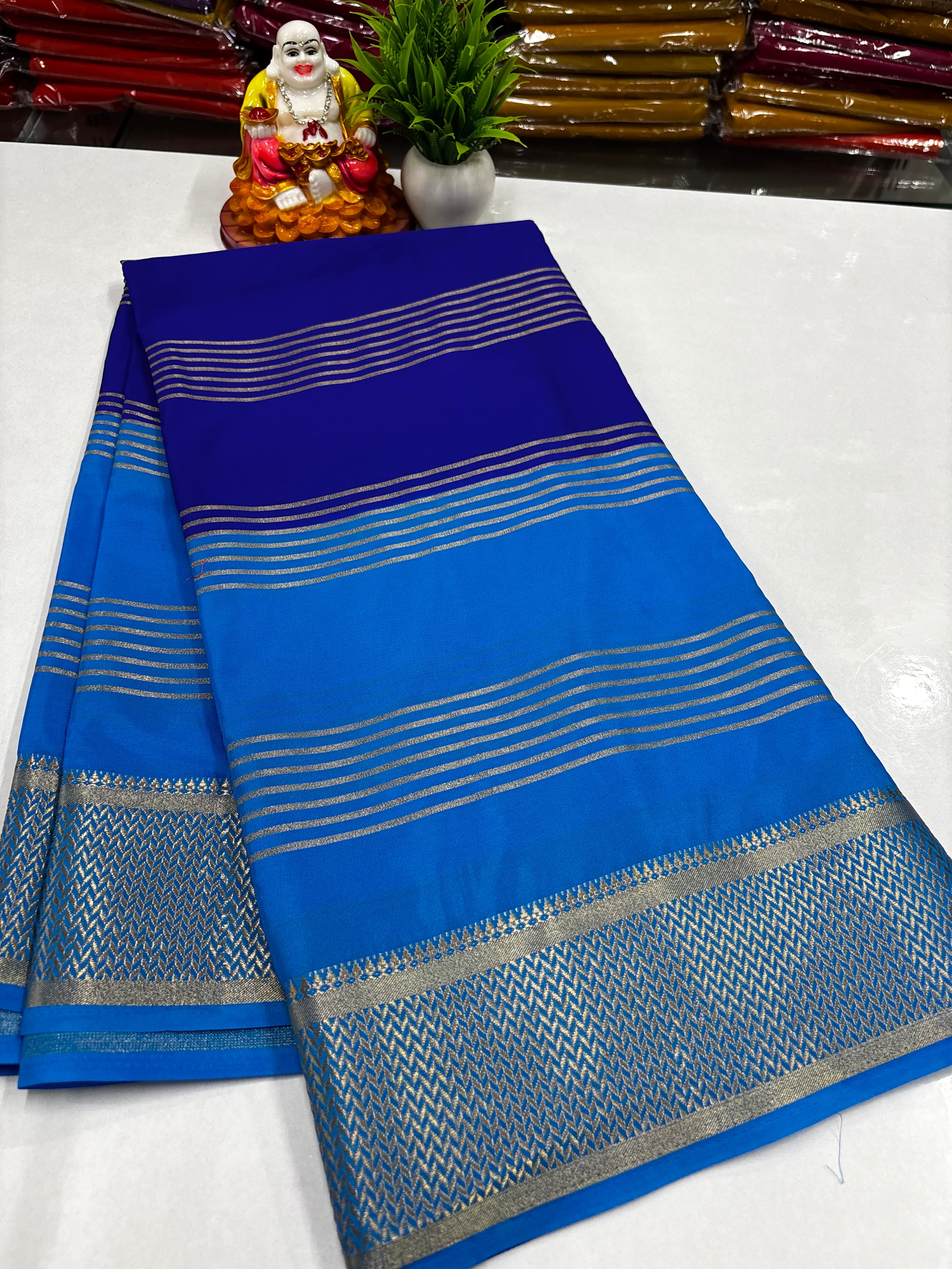 ✨ Mysore Crepe Silk Saree With Beautiful Stripes & Elegant 2D Concept ✨