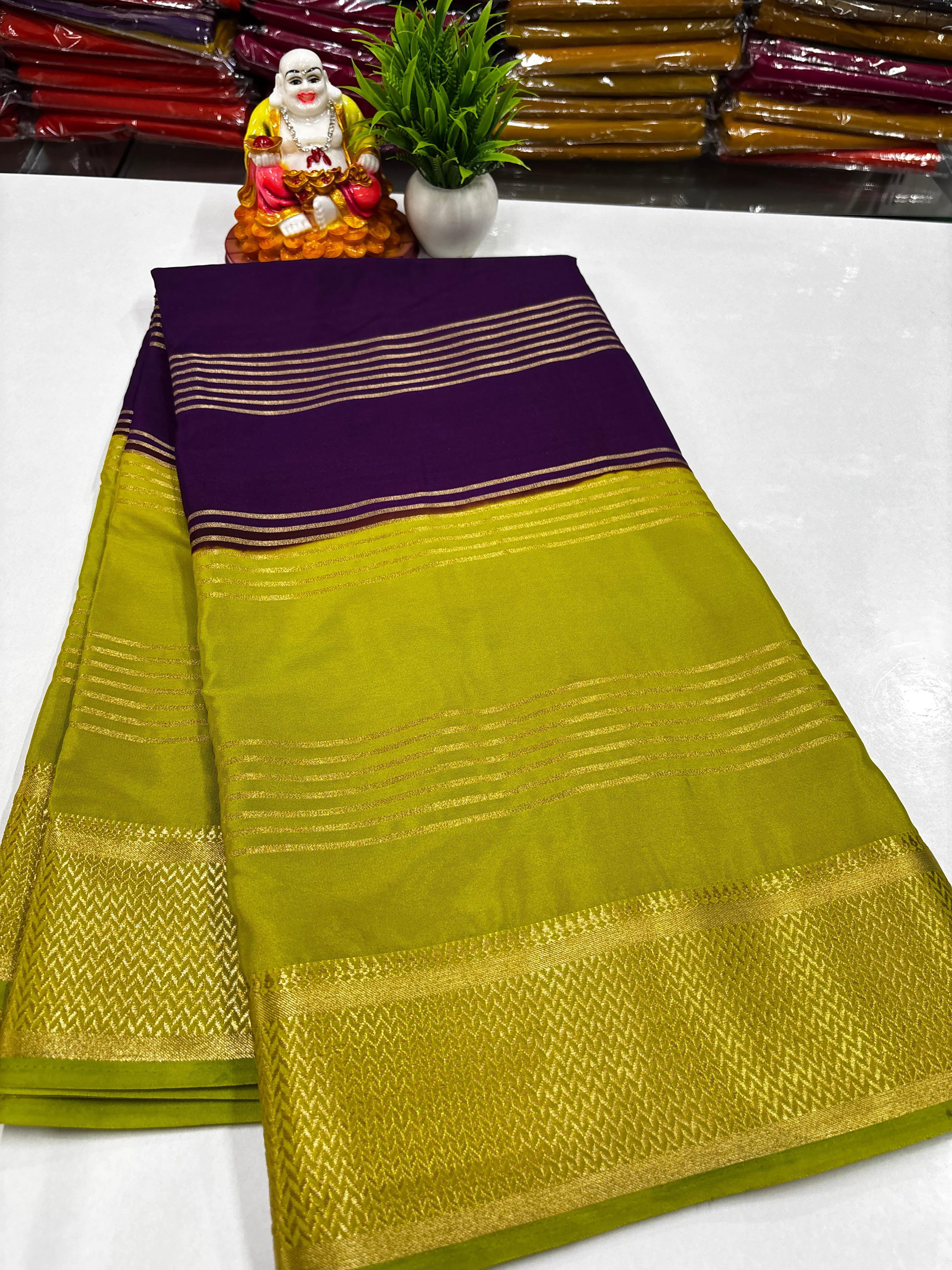 ✨ Mysore Crepe Silk Saree With Beautiful Stripes & Elegant 2D Concept ✨