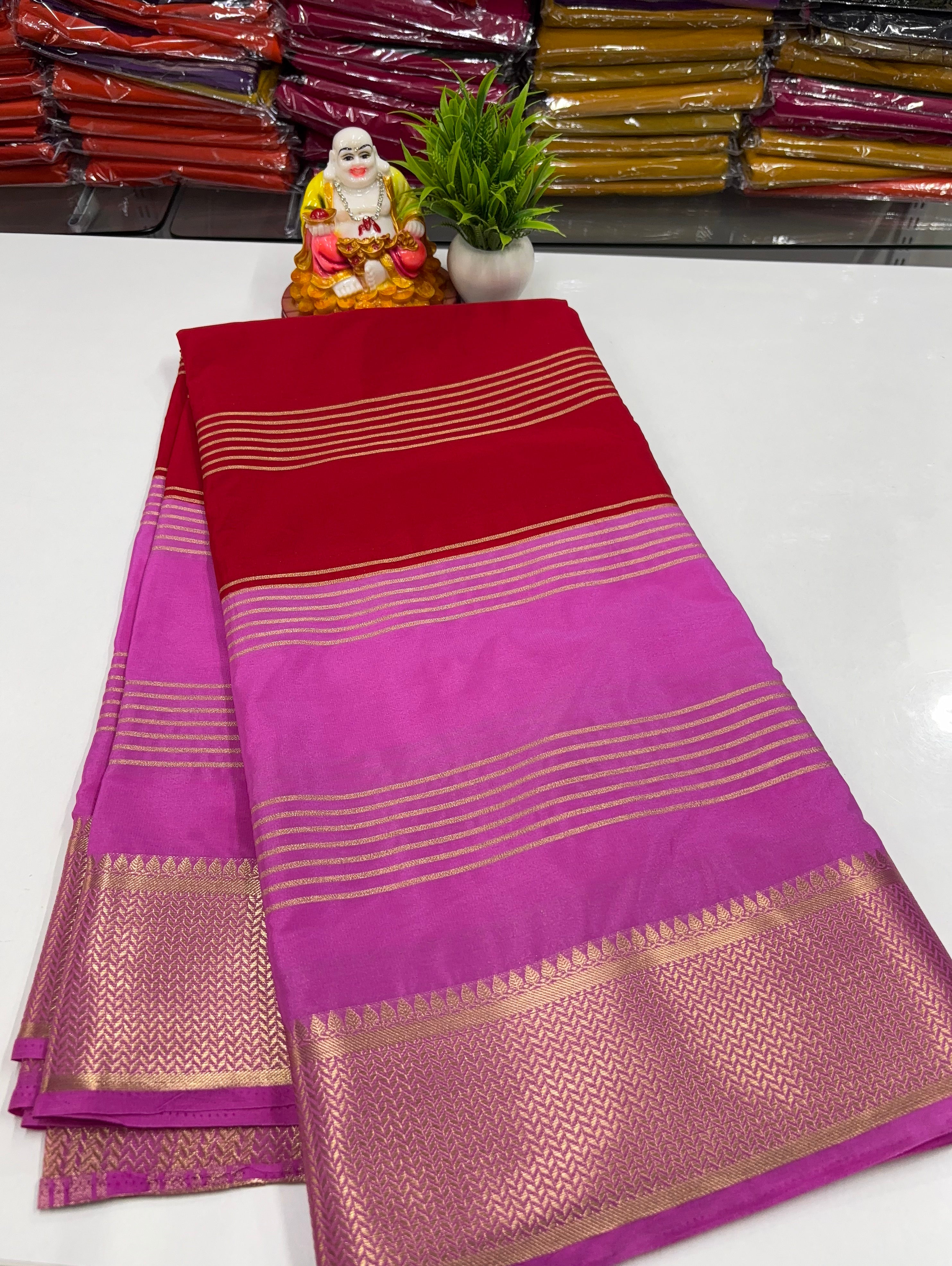 ✨ Mysore Crepe Silk Saree With Beautiful Stripes & Elegant 2D Concept ✨