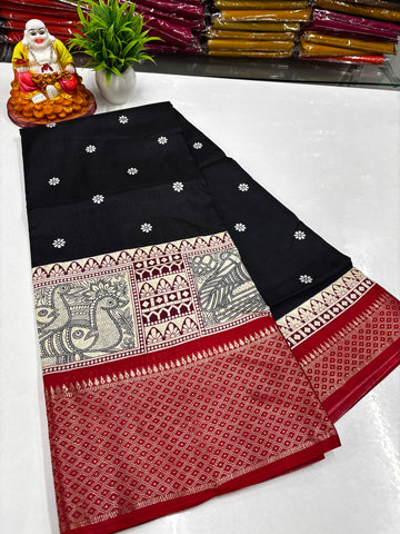Dola Silk Saree with Kalamkari & Madhubani Elegance ✨