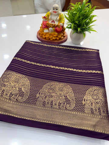 Mysore Crepe Silk Saree with Elephant Border – Shopify Product Description