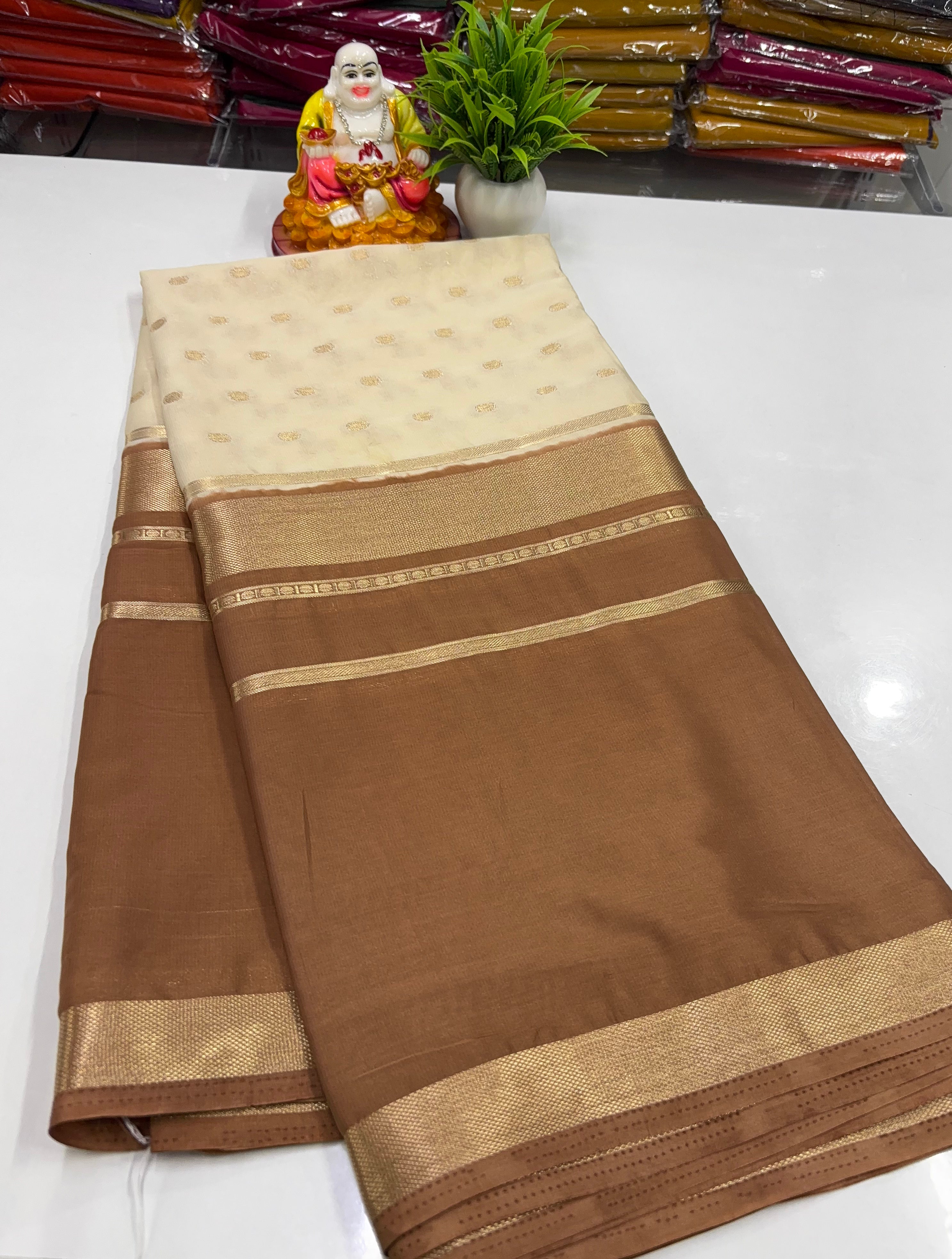 Mysore Crepe Silk Saree – Elegant Centre Print Buttas ✨