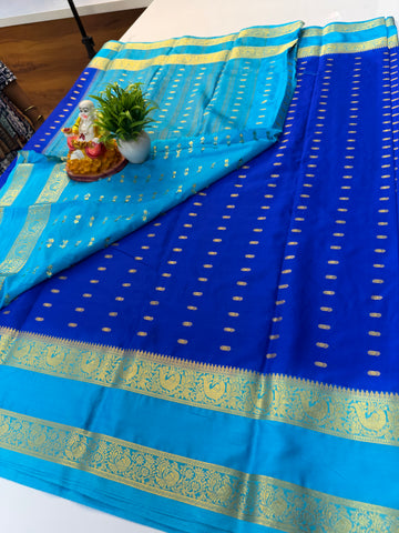 Mysore Crepe Silk Saree with Beautiful Buttas & Bentex Border – Padmavathi Silks and Sarees