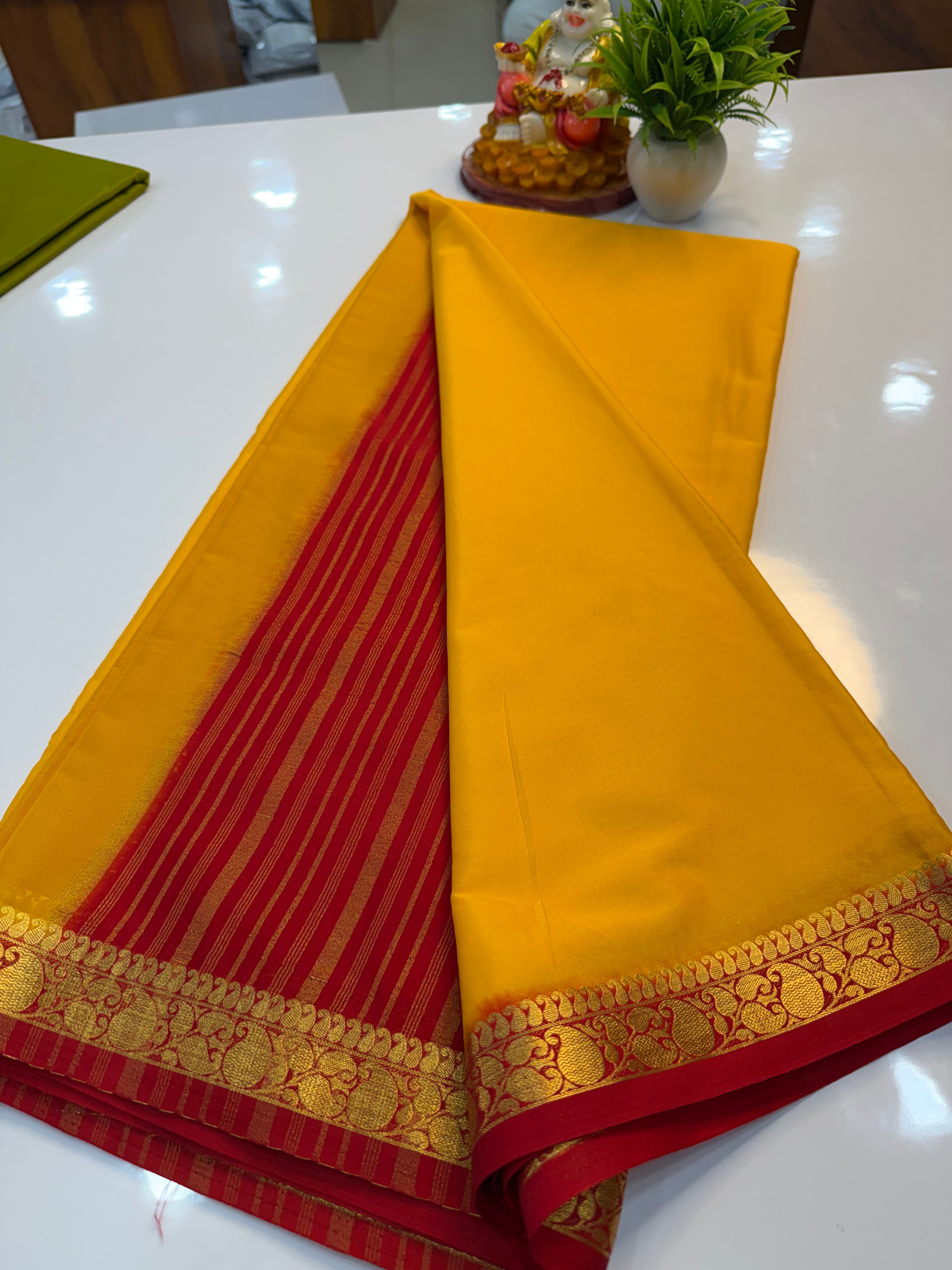 Premium Mysore Crepe Silk Saree with Mango Border | Padmavathi Silks and Sarees