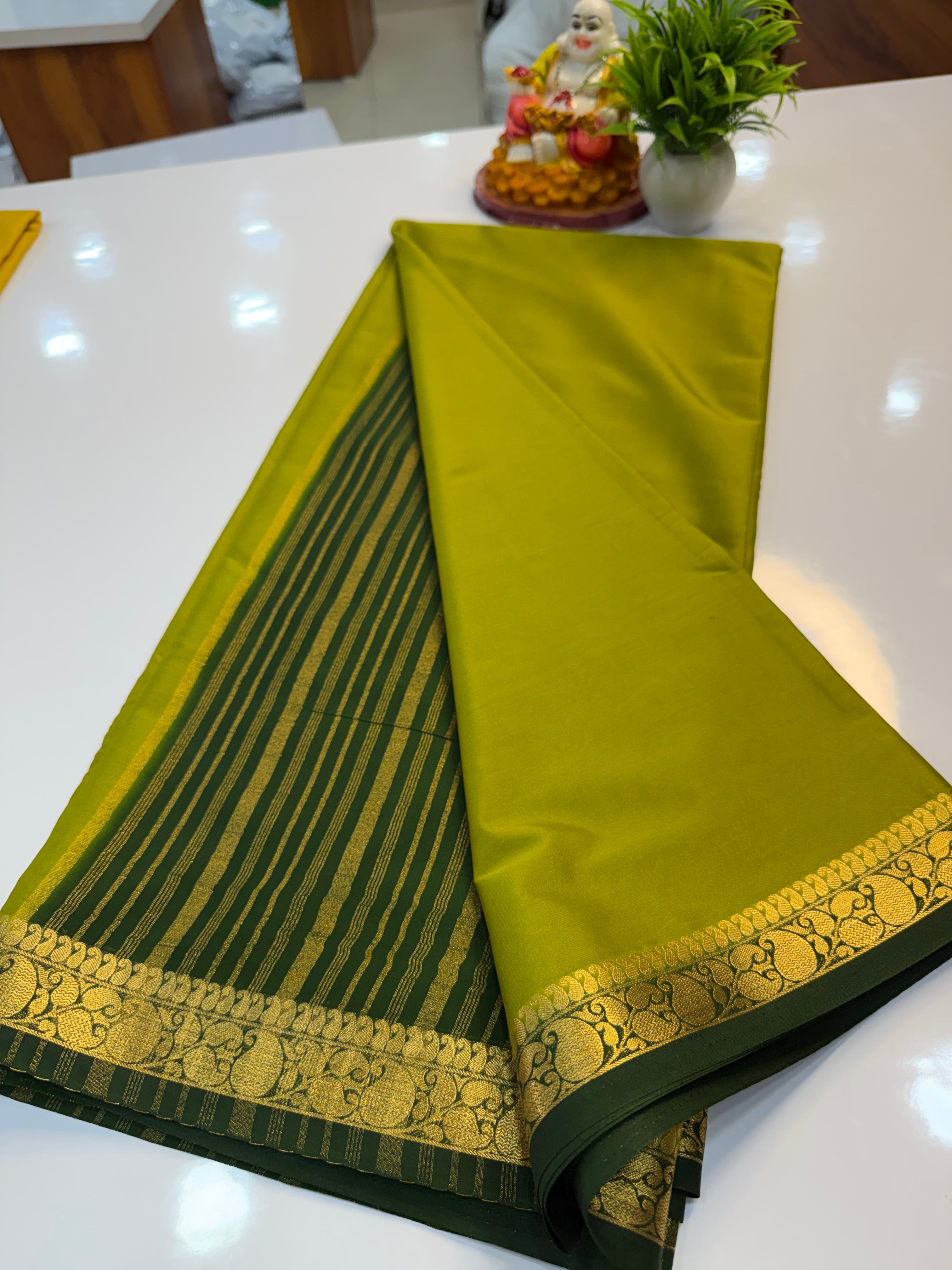 Premium Mysore Crepe Silk Saree with Mango Border | Padmavathi Silks and Sarees