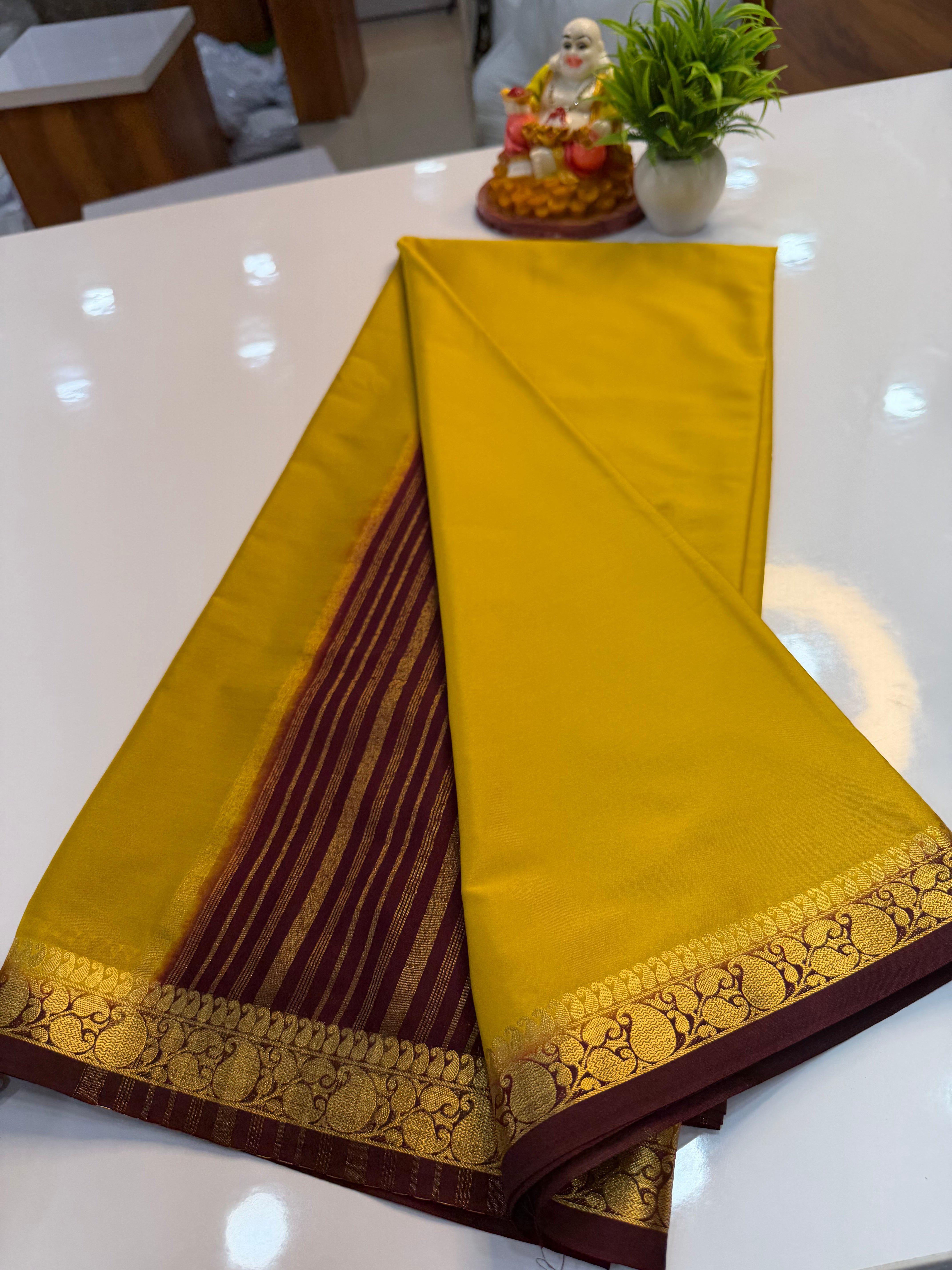 Premium Mysore Crepe Silk Saree with Mango Border | Padmavathi Silks and Sarees