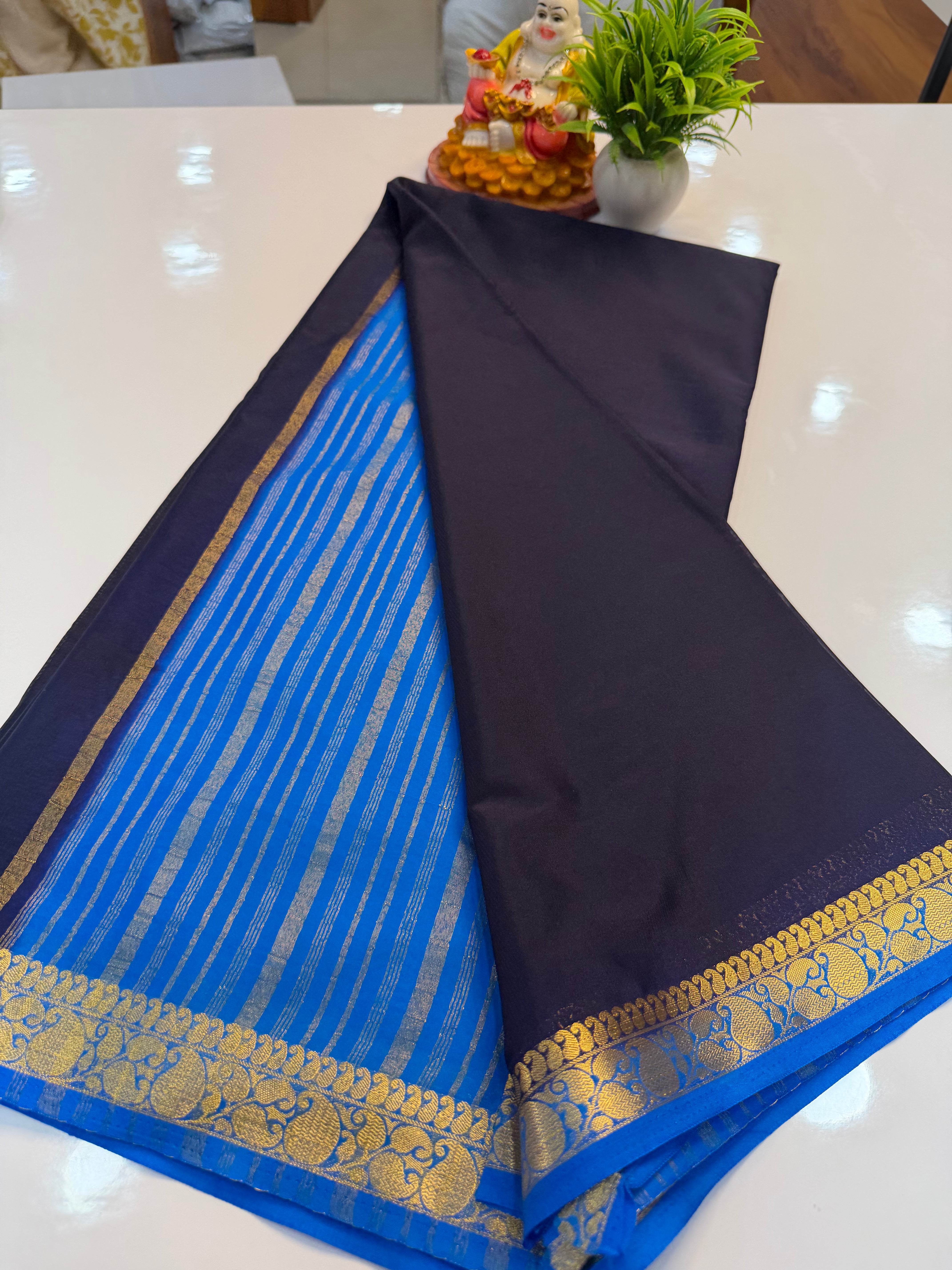 Premium Mysore Crepe Silk Saree with Mango Border | Padmavathi Silks and Sarees