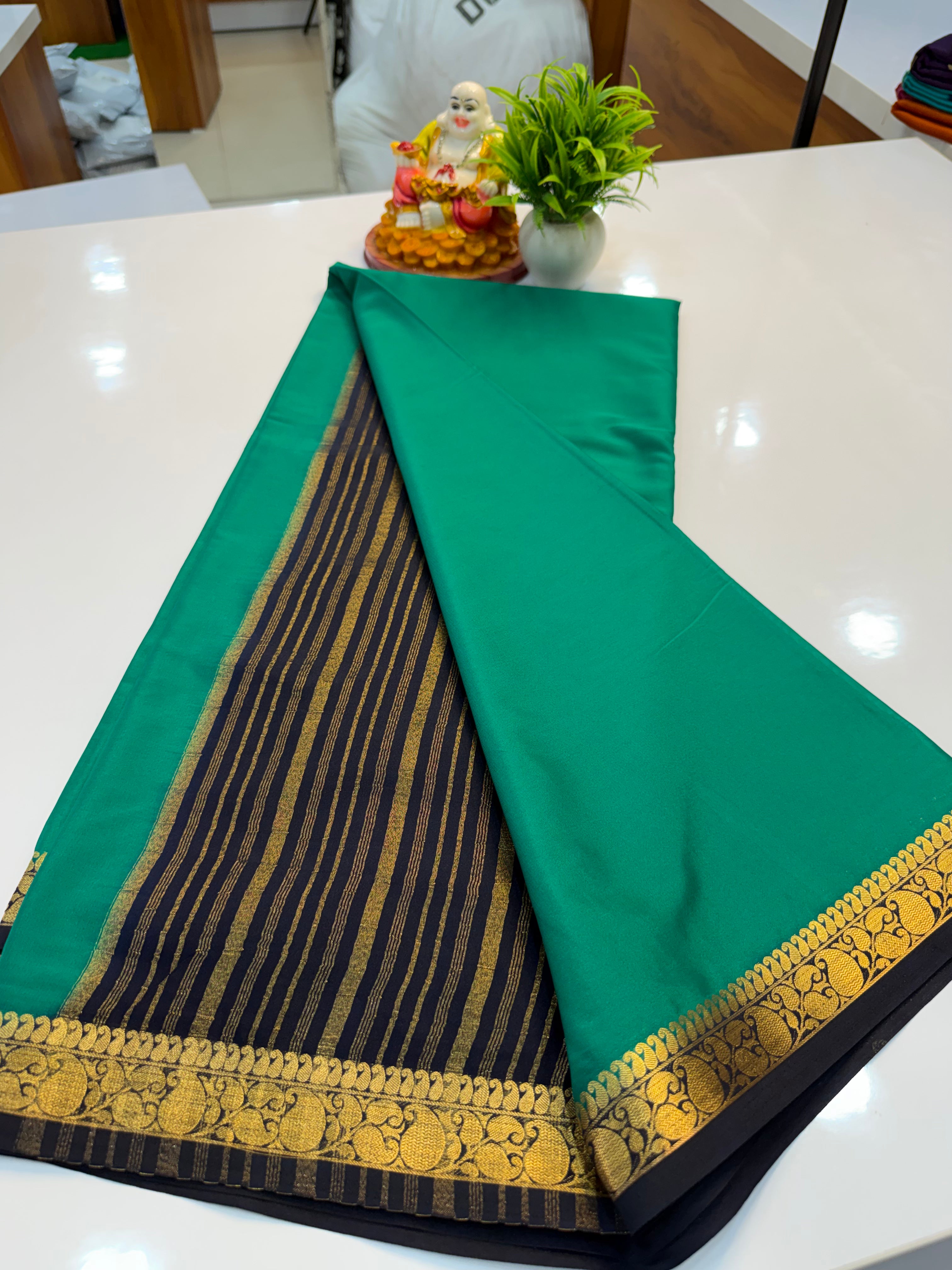 Premium Mysore Crepe Silk Saree with Mango Border | Padmavathi Silks and Sarees