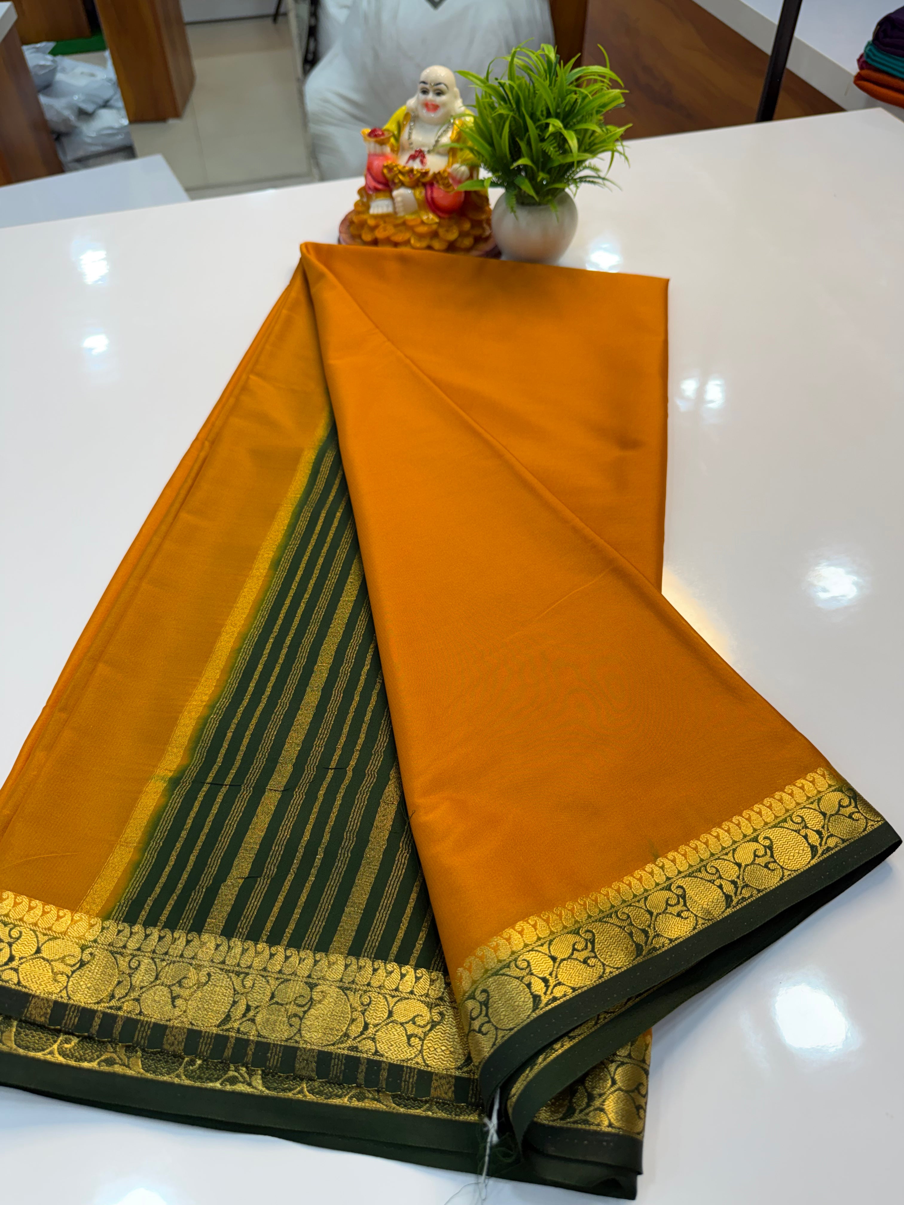 Premium Mysore Crepe Silk Saree with Mango Border | Padmavathi Silks and Sarees