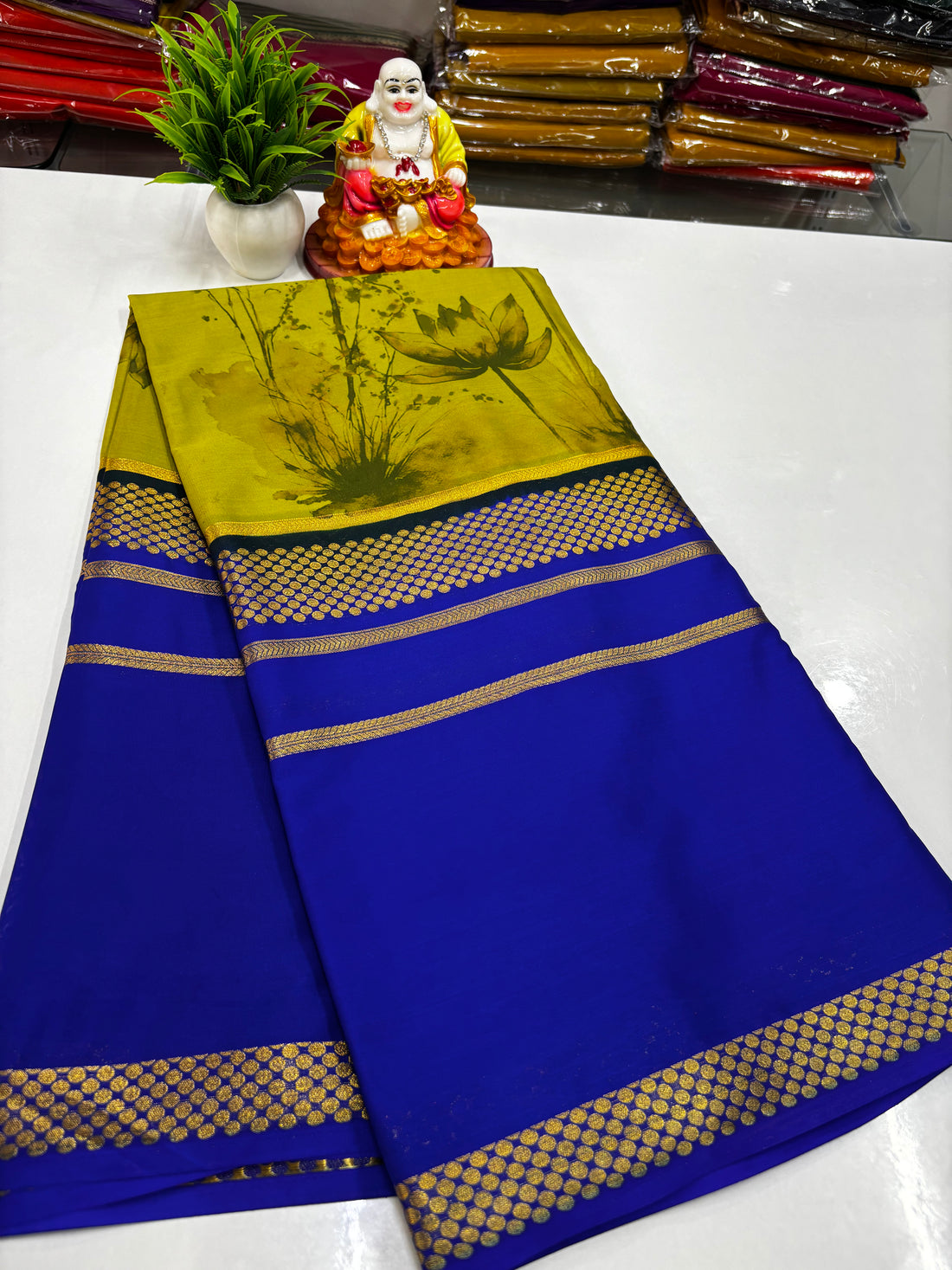 Mysore Crepe Silk Saree with Beautiful Kalamkari Design – Padmavathi Silks & Sarees