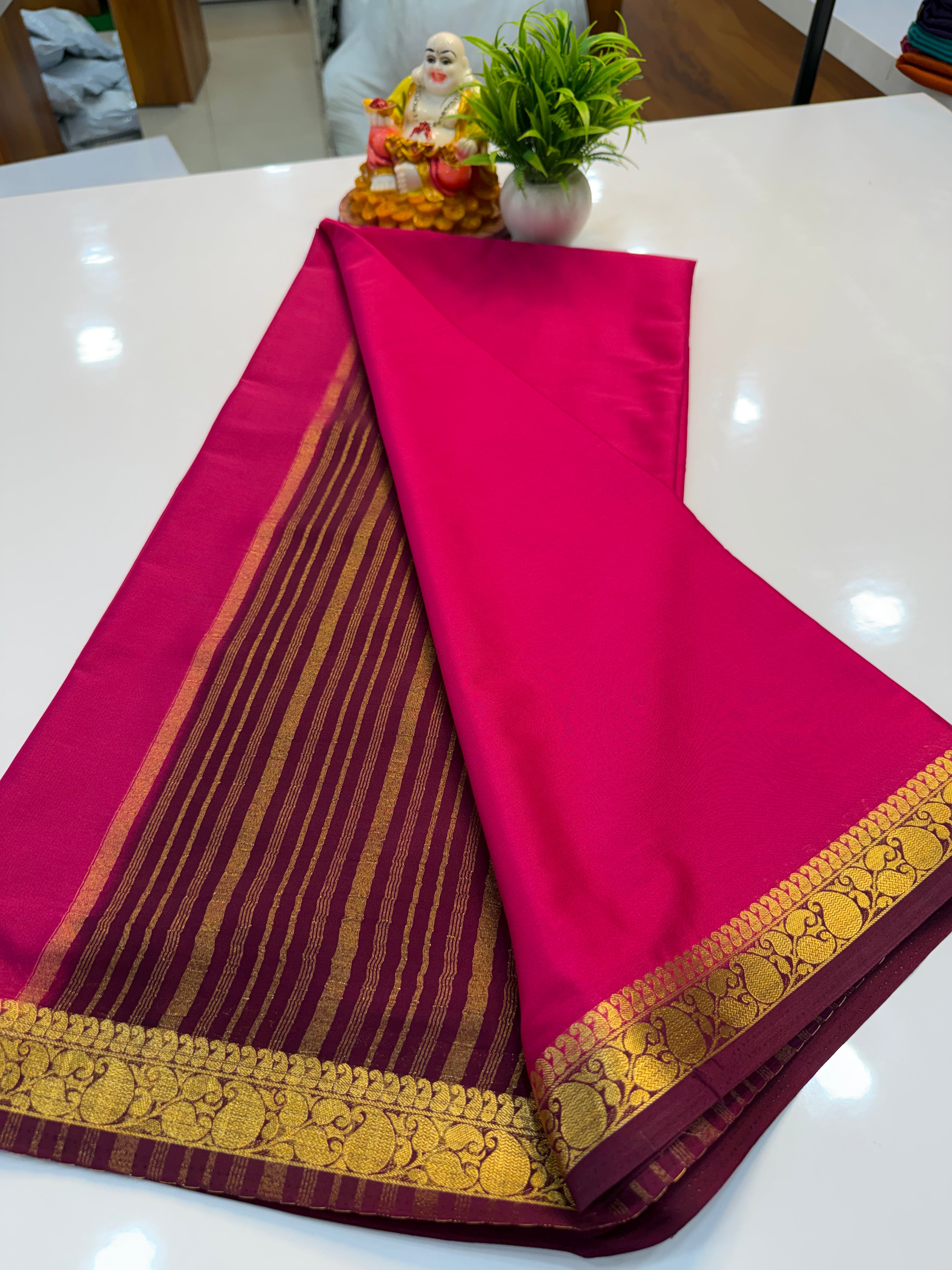 Premium Mysore Crepe Silk Saree with Mango Border | Padmavathi Silks and Sarees