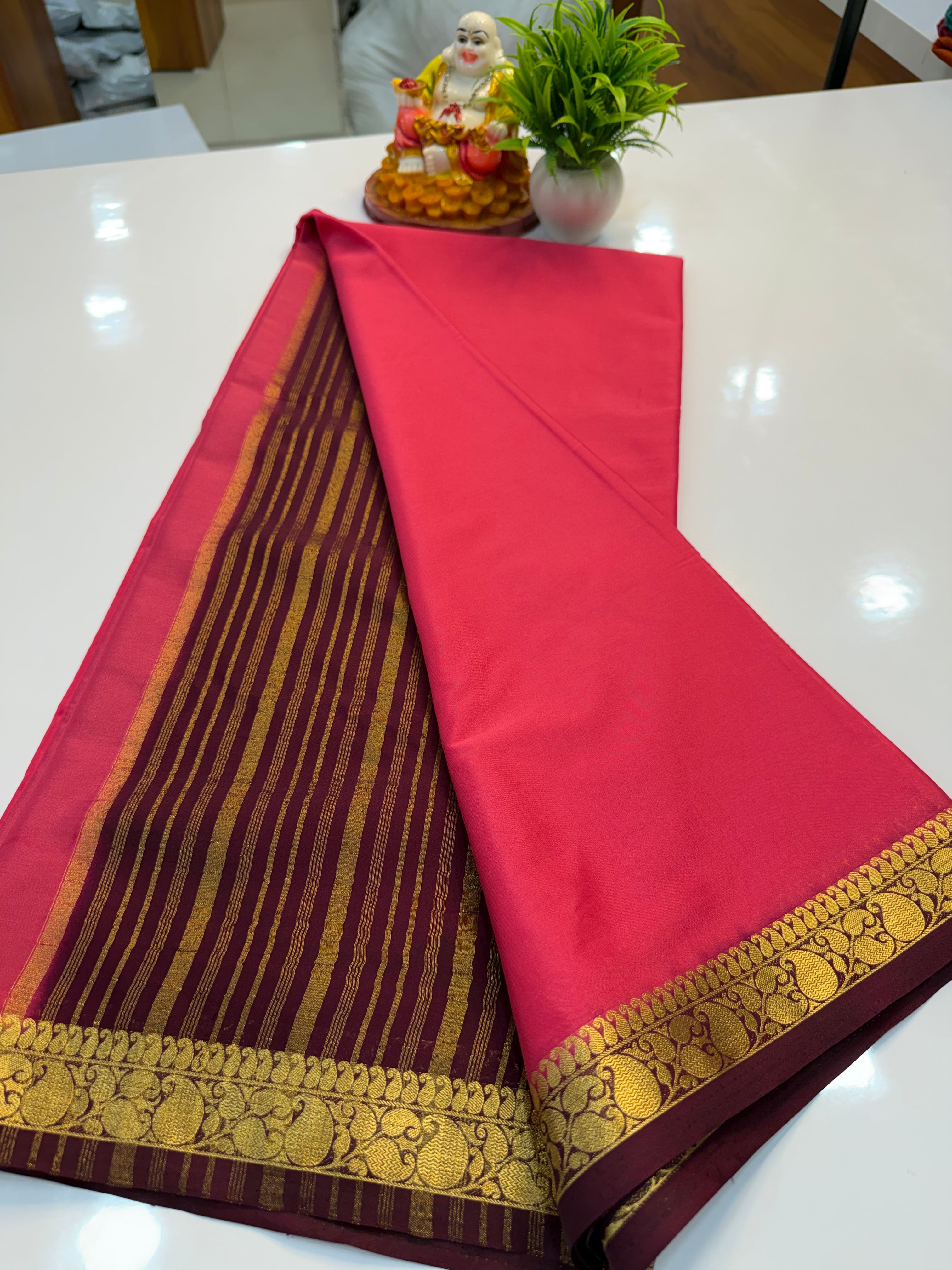 Premium Mysore Crepe Silk Saree with Mango Border | Padmavathi Silks and Sarees